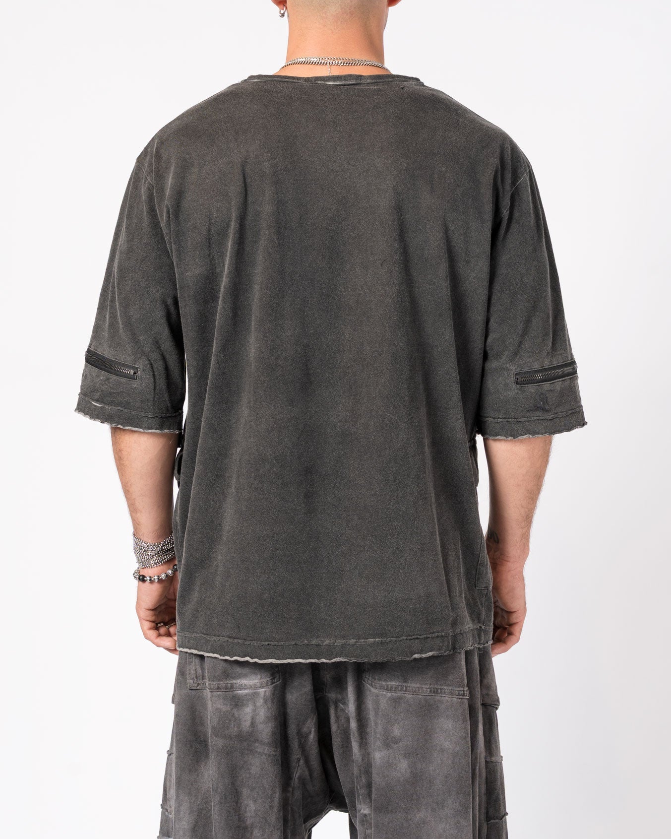 Washed Cotton T-Shirt with Zipper Detail - INN7
