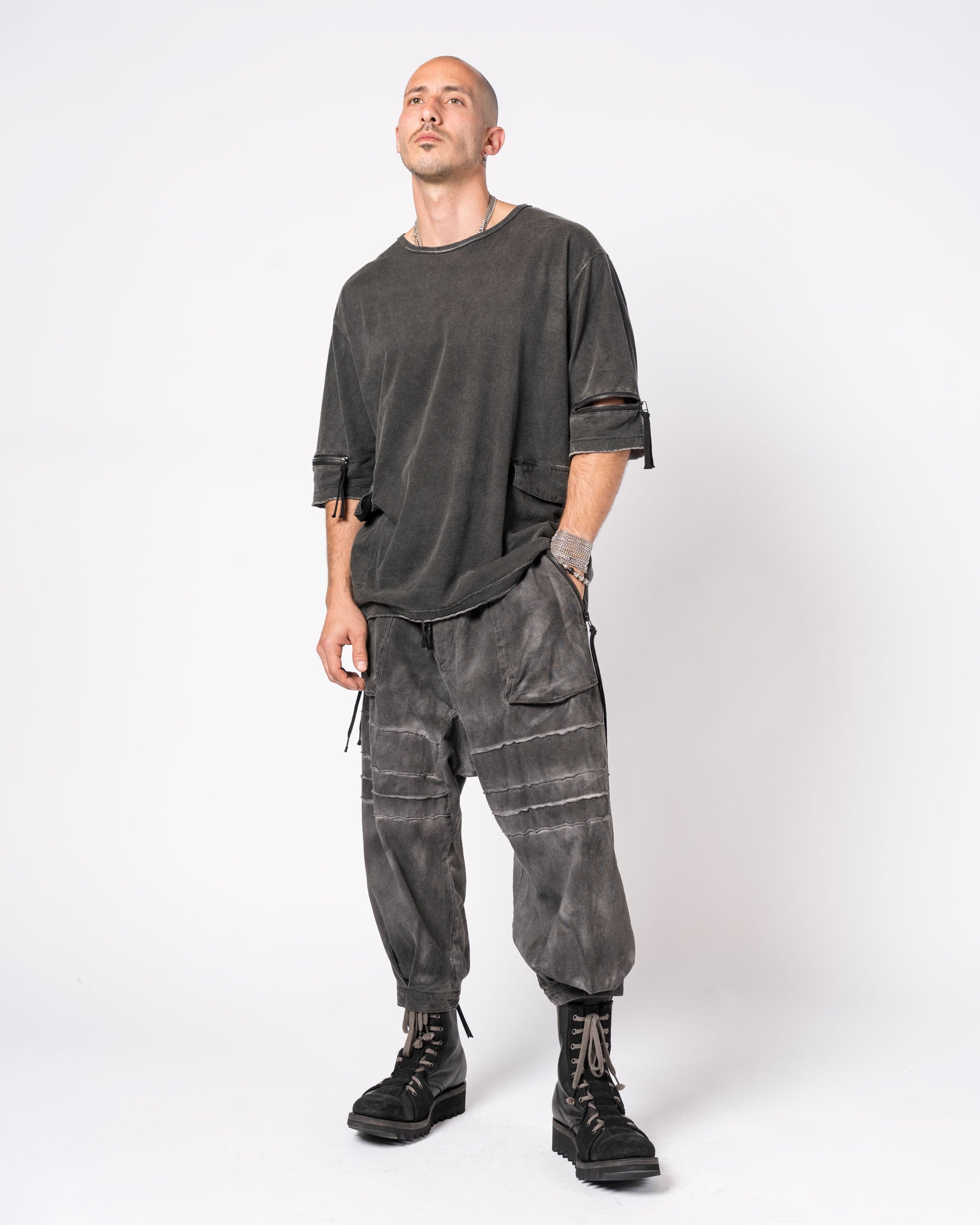 Washed Cotton T-Shirt with Zipper Detail - INN7