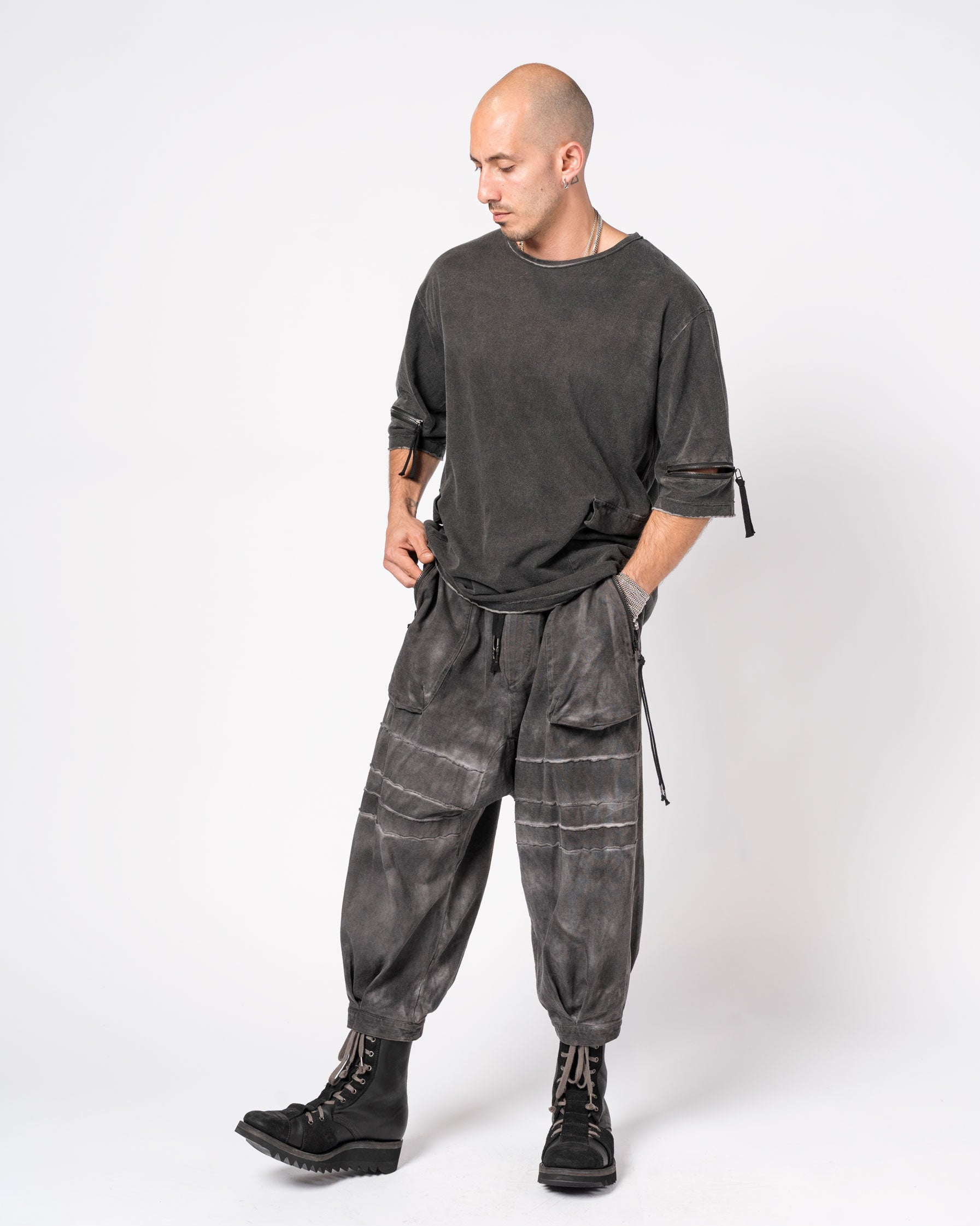 Washed Cotton T-Shirt with Zipper Detail - INN7