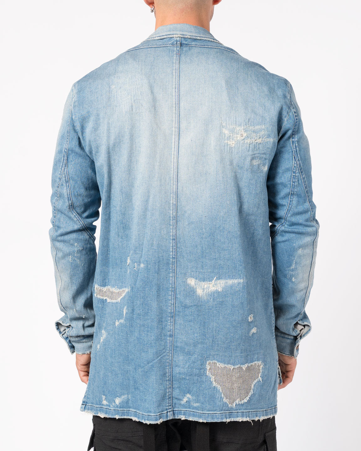 Distressed Denim Blazer with Zippers and Patch Pockets - INN7