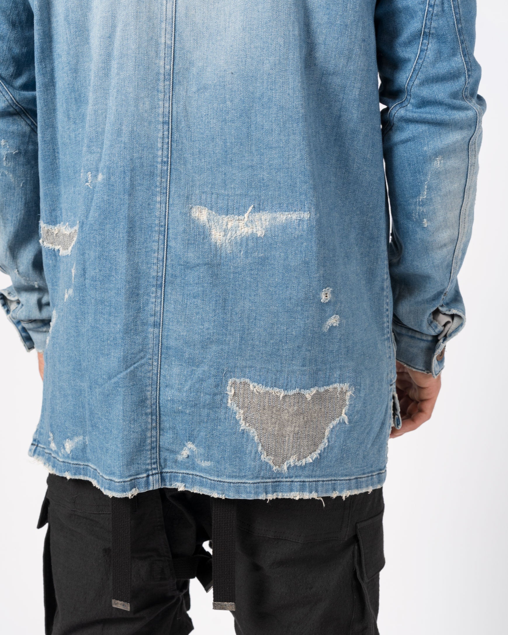 Distressed Denim Blazer with Zippers and Patch Pockets - INN7