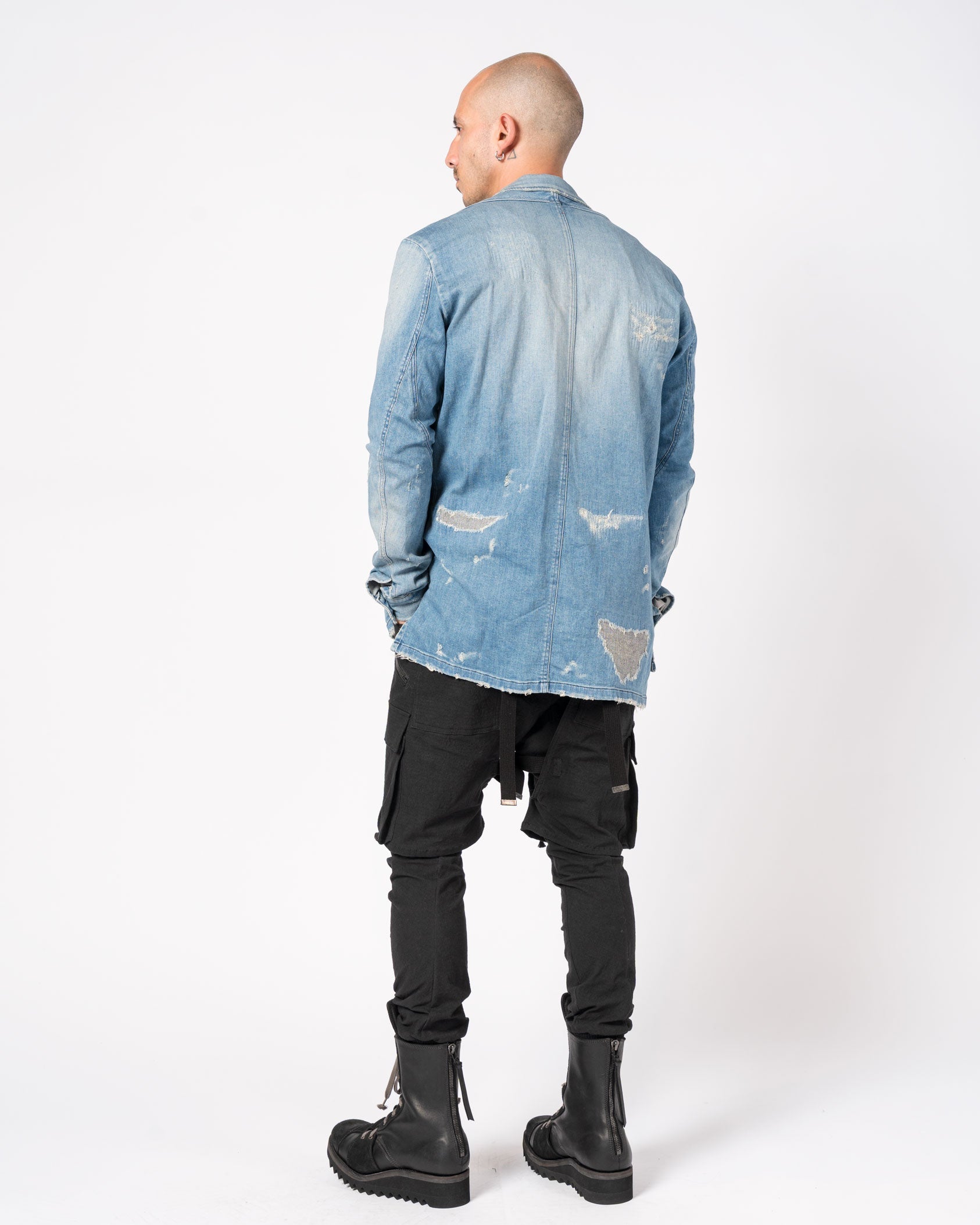 Distressed Denim Blazer with Zippers and Patch Pockets - INN7