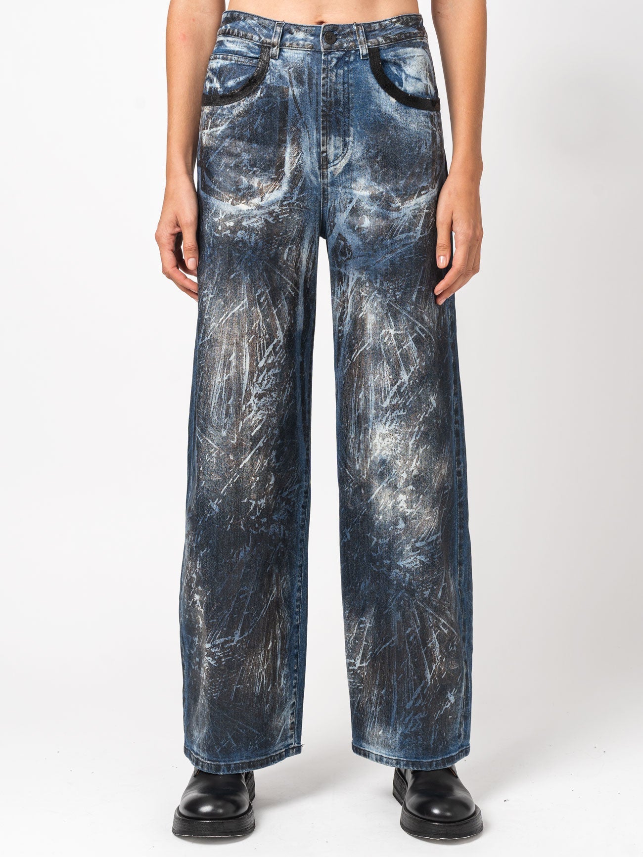 Blue Dirty Laser Wide-Leg Pants - INN7