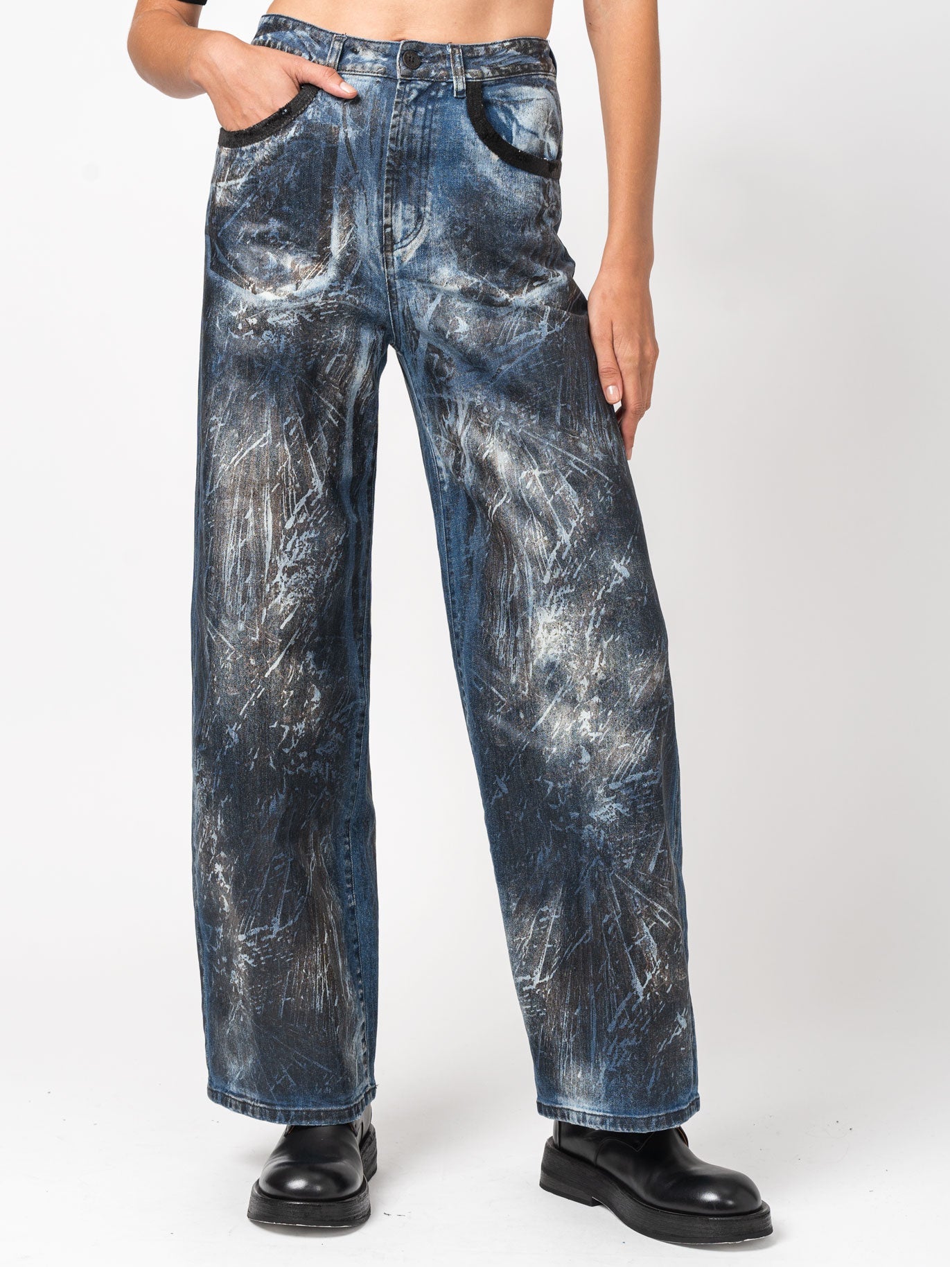 Blue Dirty Laser Wide-Leg Pants - INN7