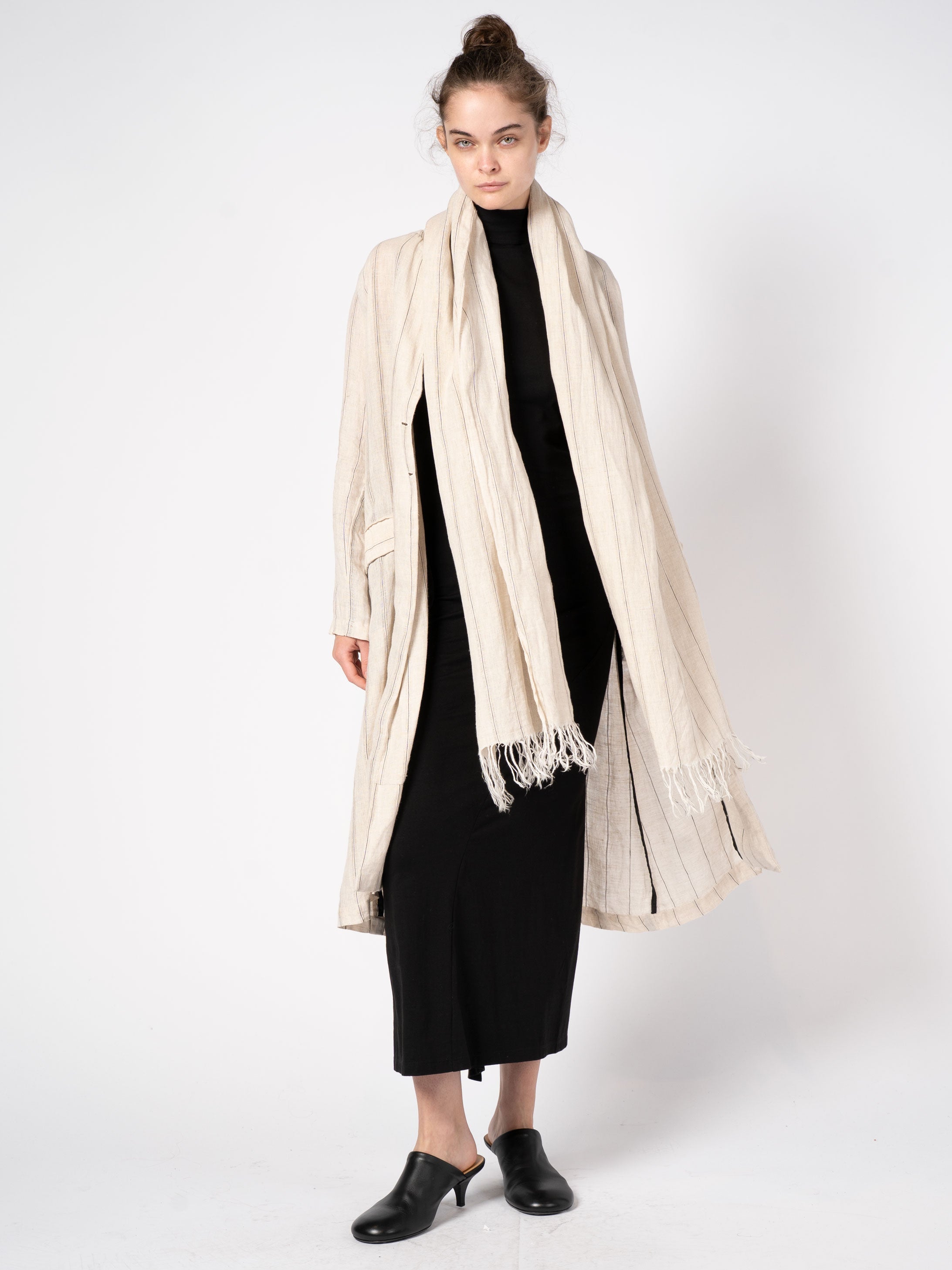 Striped Coat with Scarf - INN7