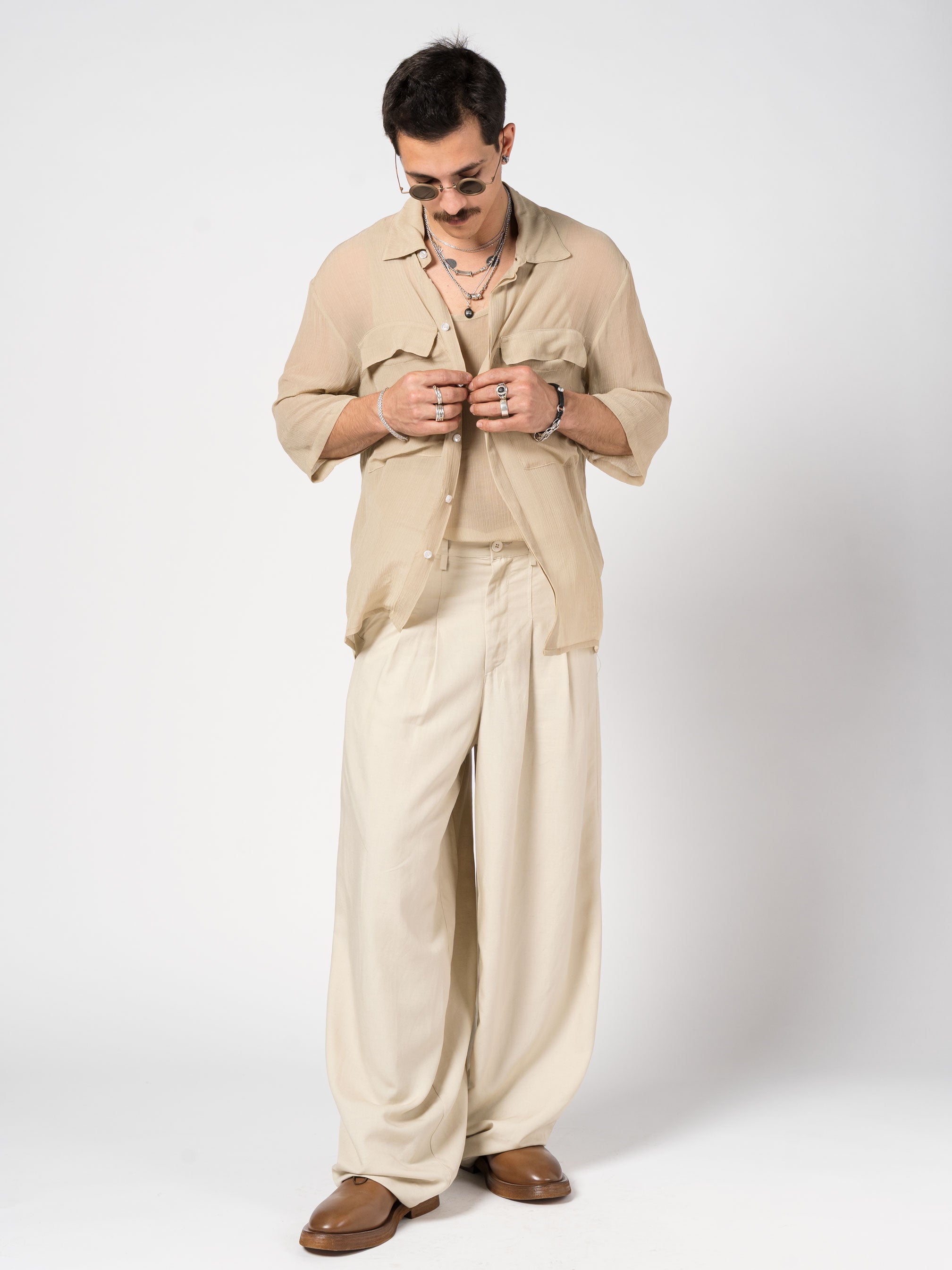Lightweight Textured Button-Up Shirt - INN7