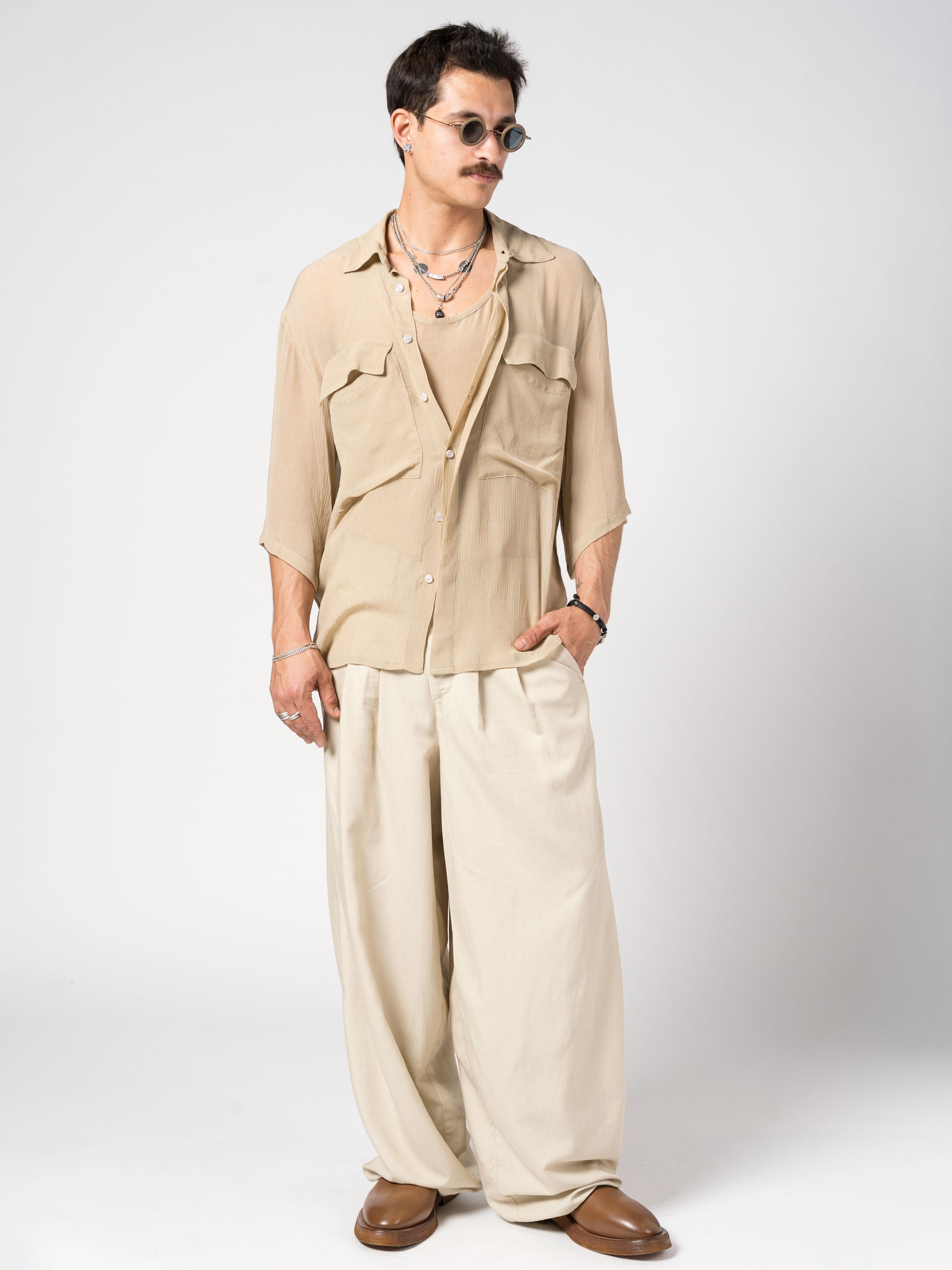 Lightweight Textured Button-Up Shirt - INN7
