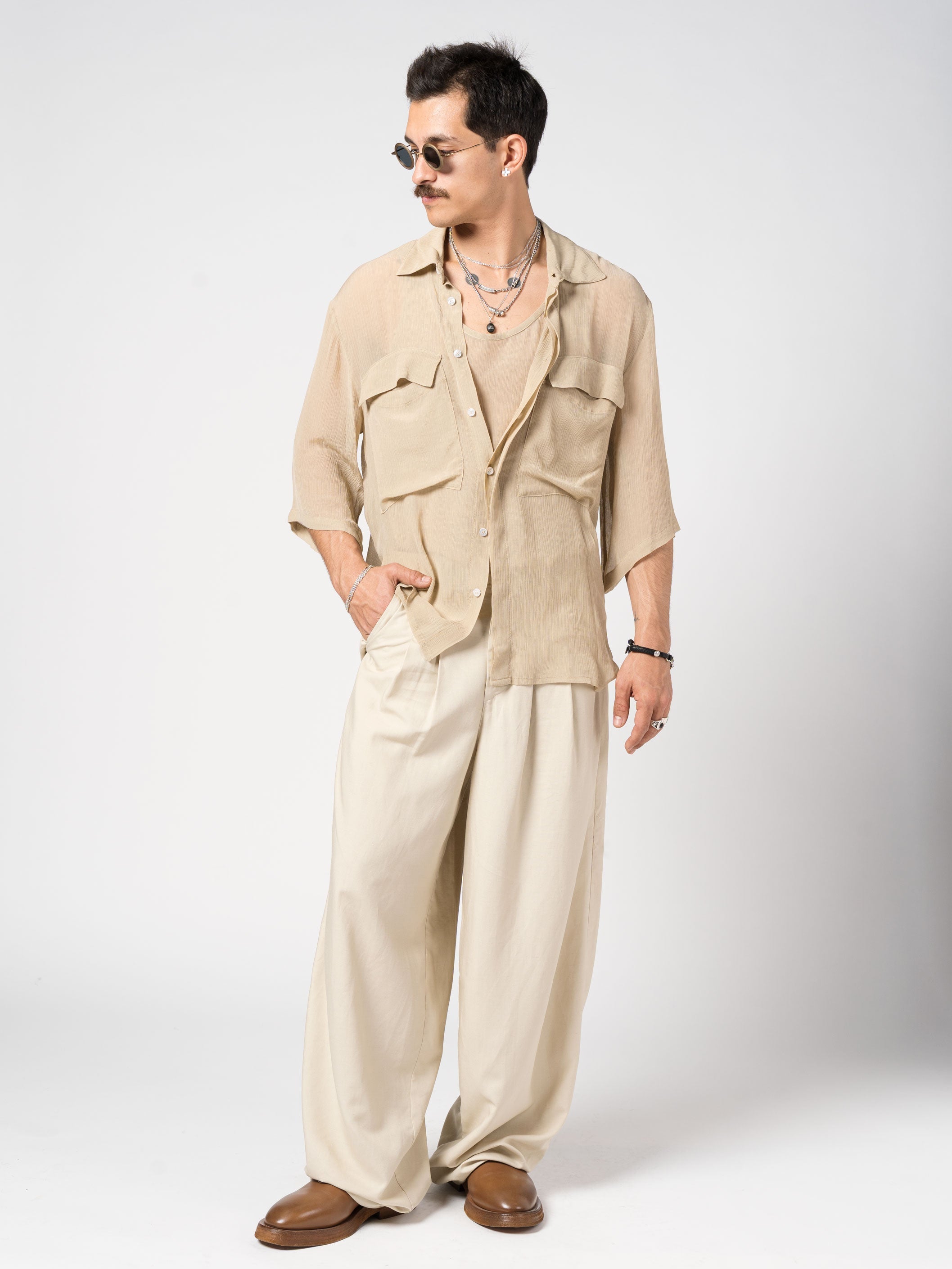 Lightweight Textured Button-Up Shirt - INN7