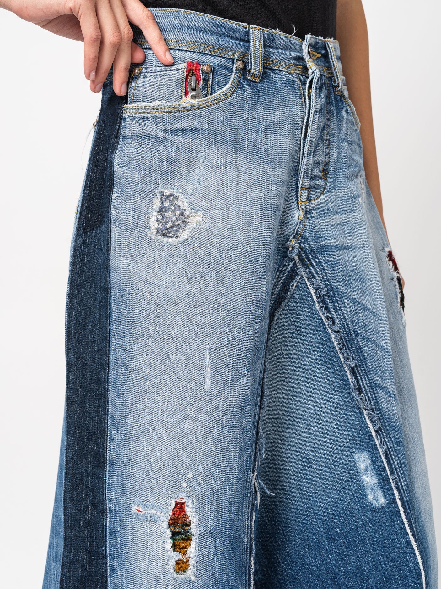 Asymmetrical Denim Patchwork Skirt - INN7