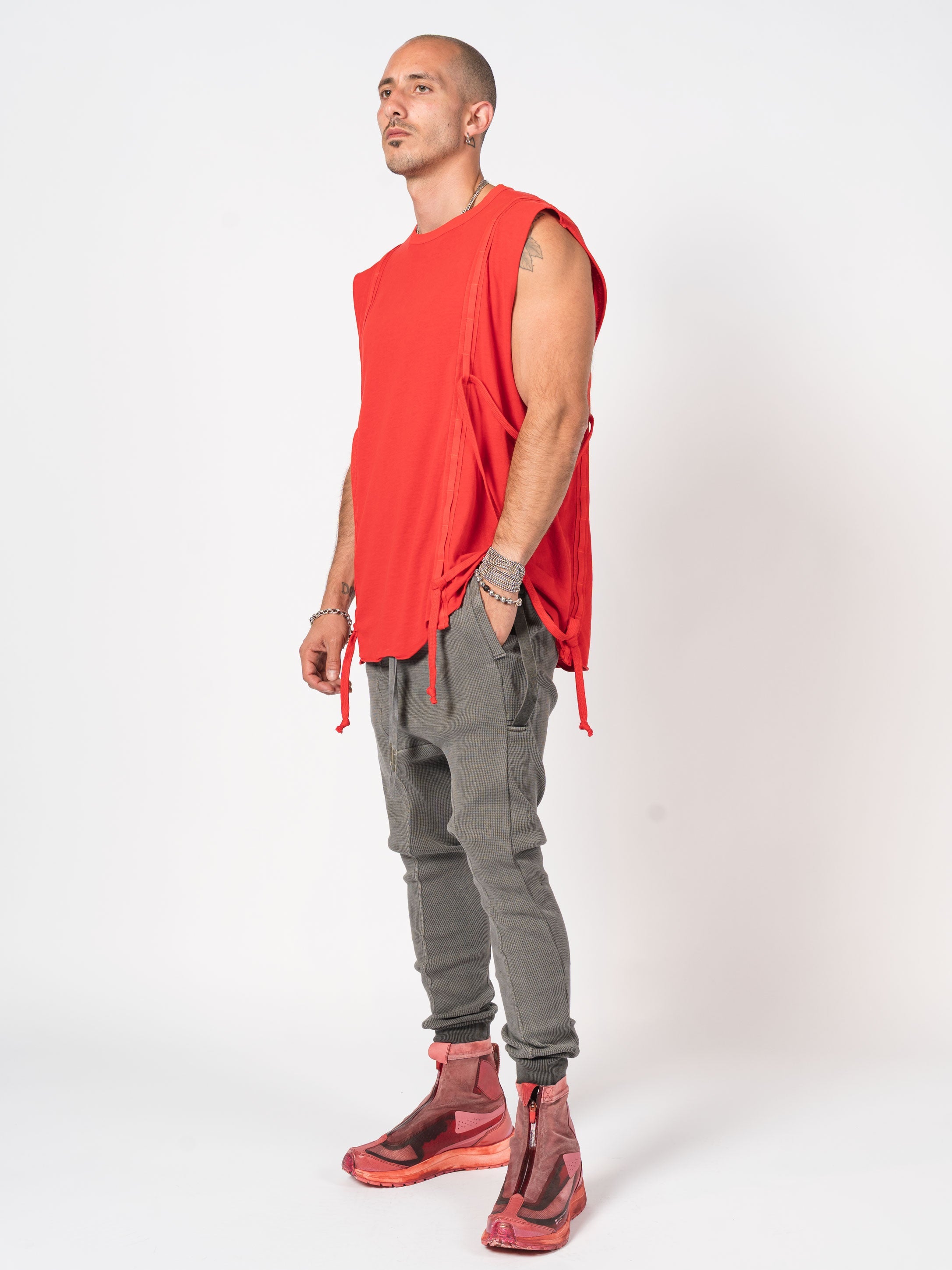 Sleeveless Top with Side Drawstrings