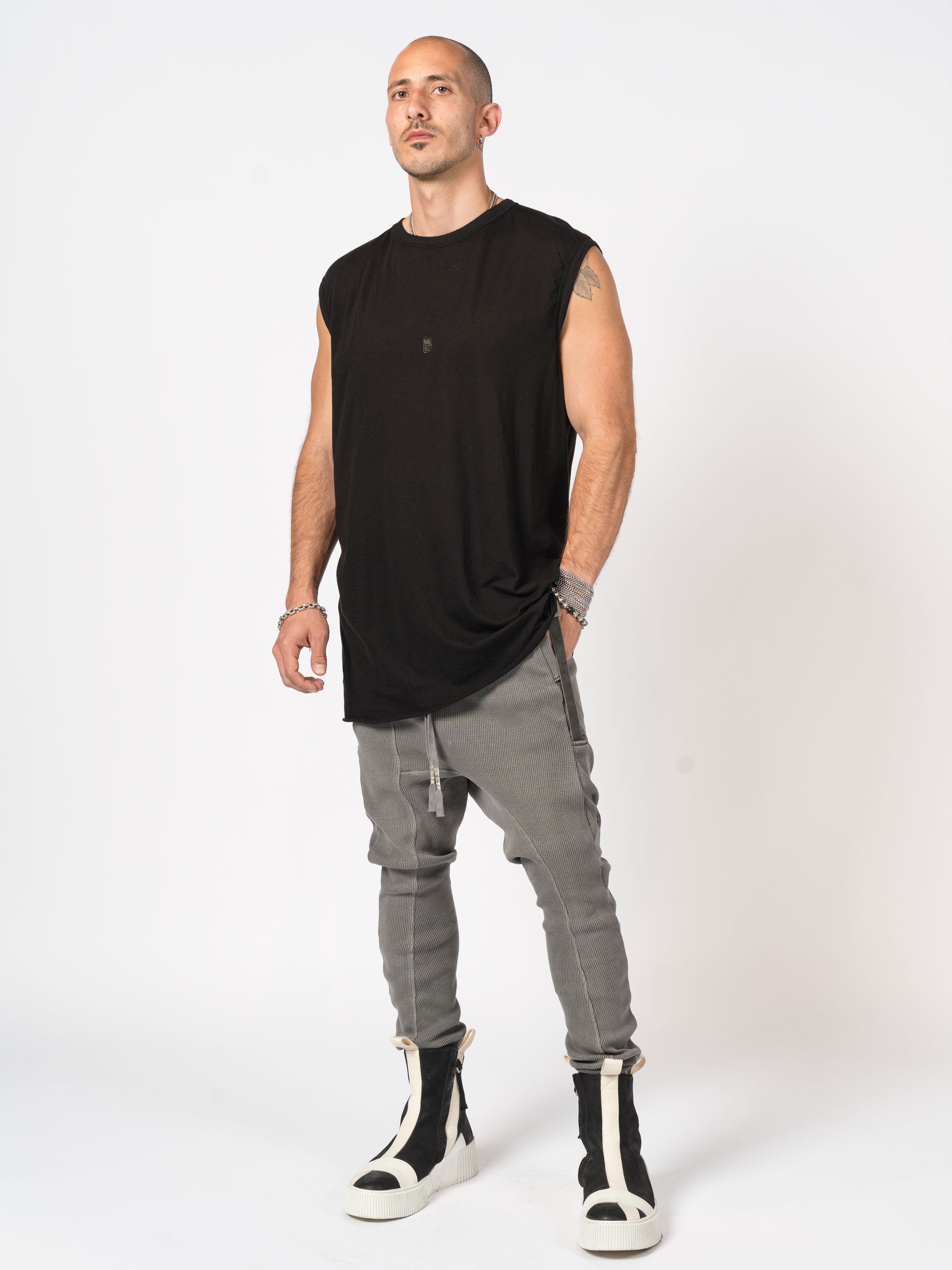 Dropped-Crotch Waffle Knit Jogger Pants - INN7