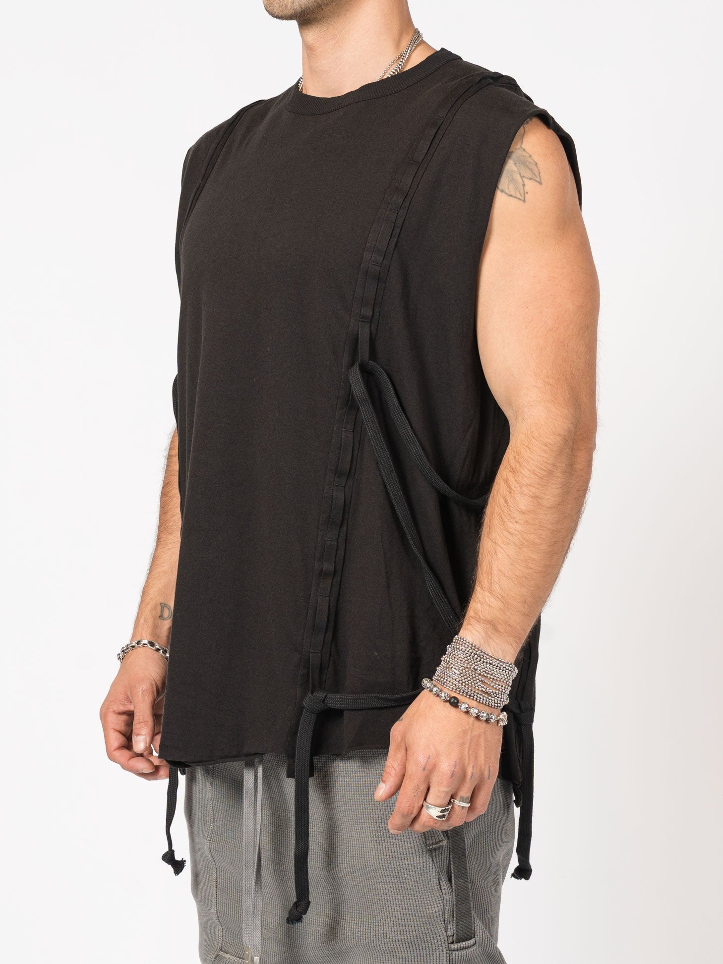 Sleeveless Top with Side Drawstrings