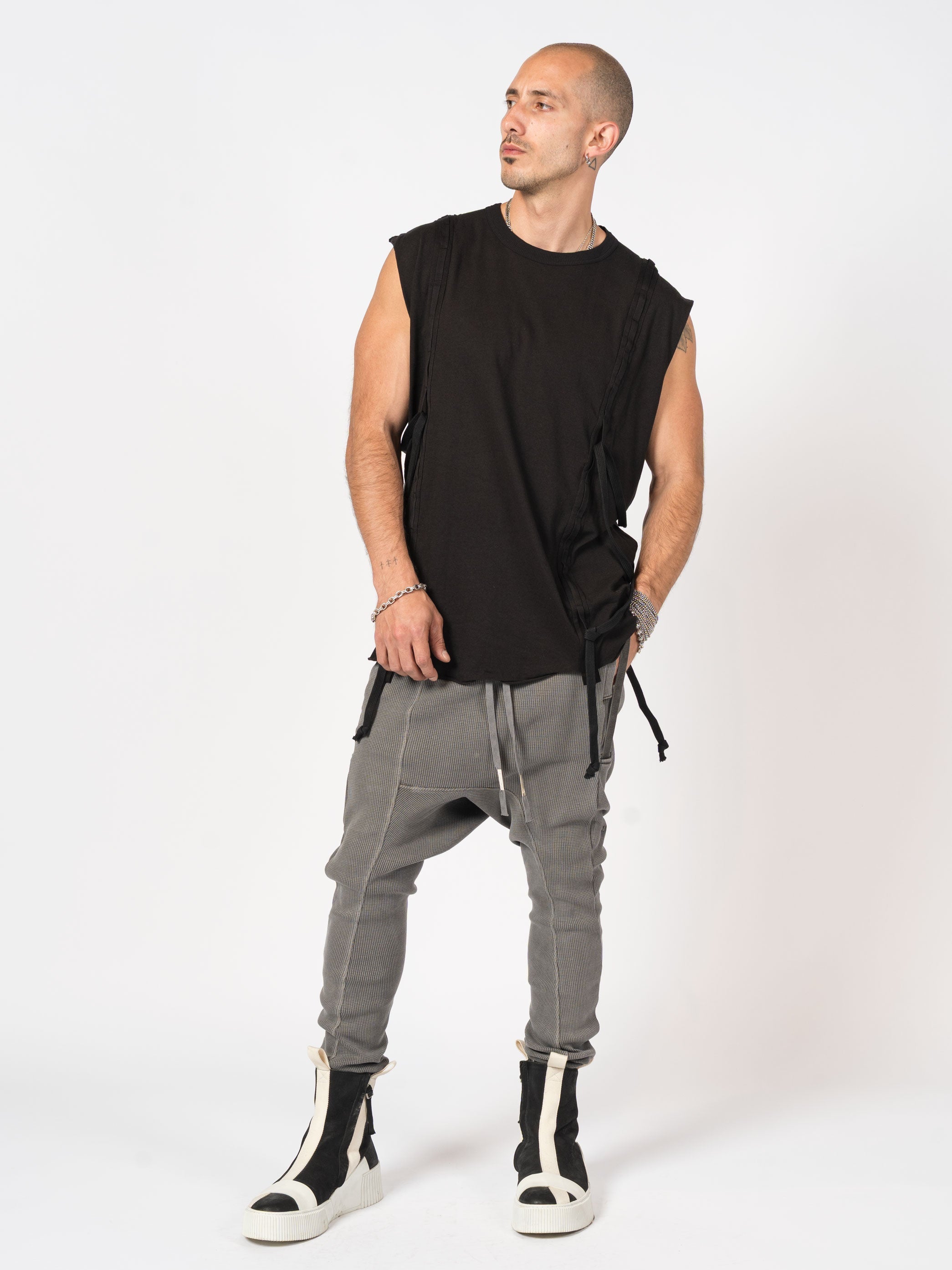 Sleeveless Top with Side Drawstrings