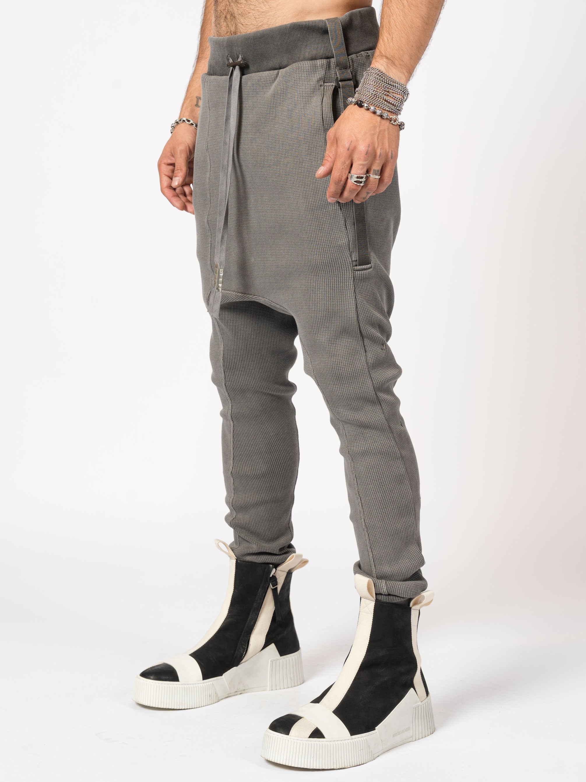 Dropped-Crotch Waffle Knit Jogger Pants - INN7