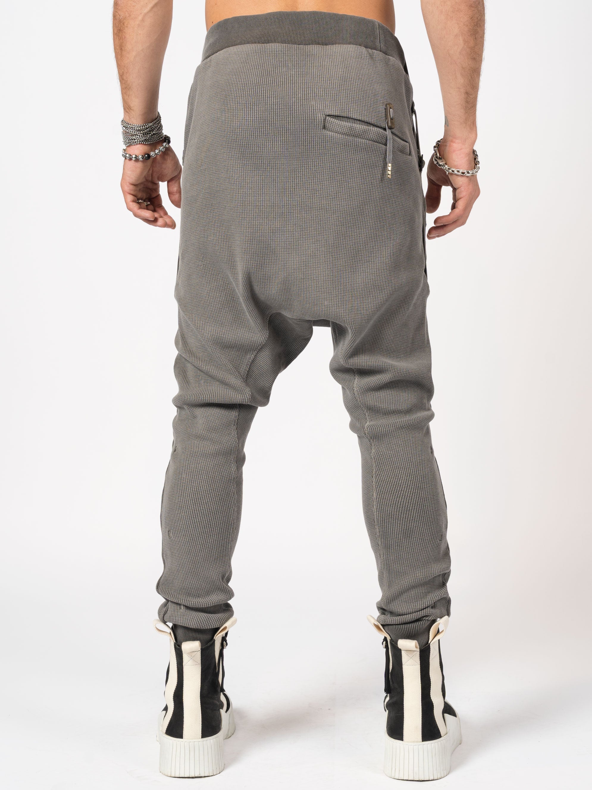 Dropped-Crotch Waffle Knit Jogger Pants - INN7