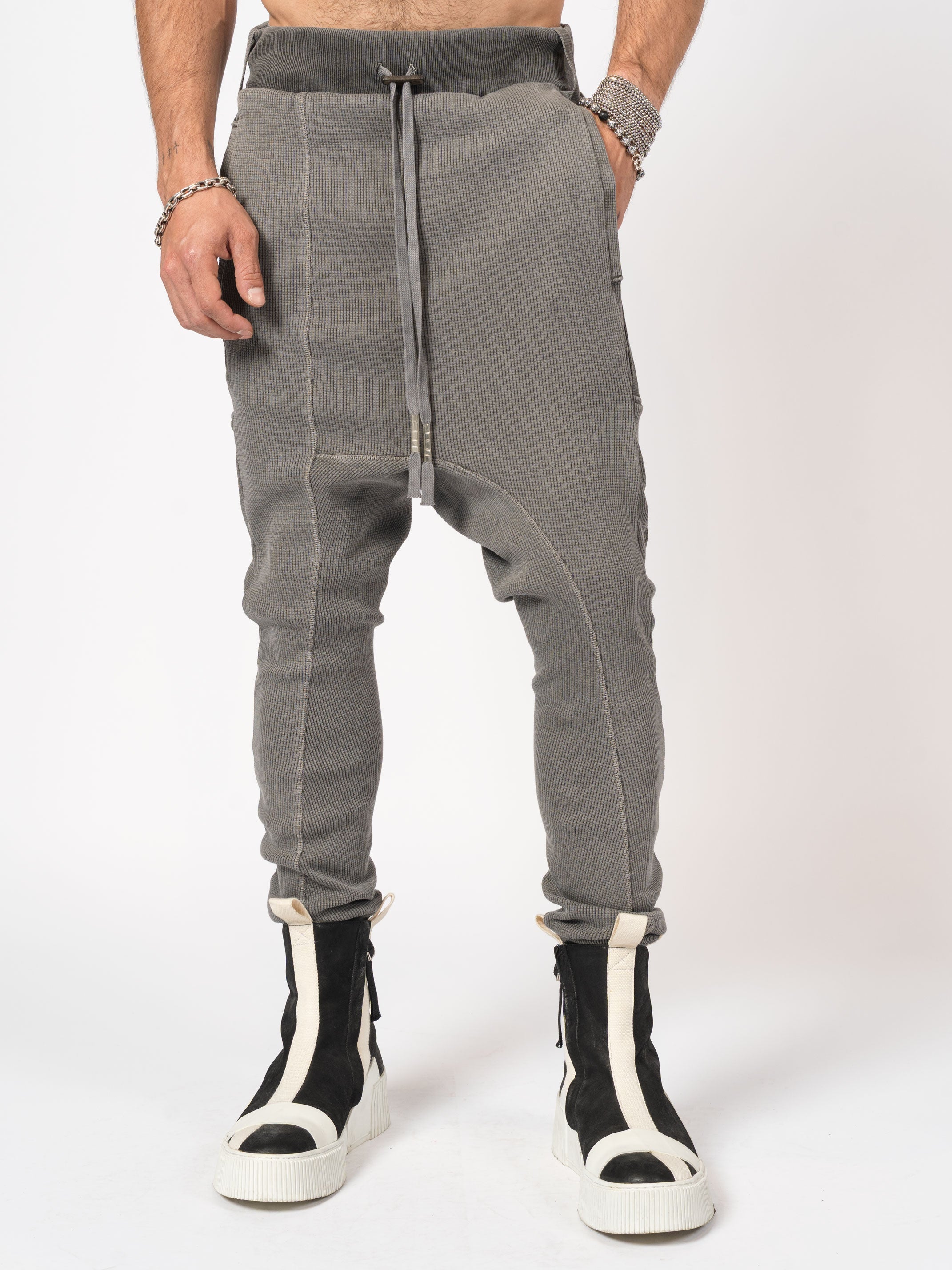 Dropped-Crotch Waffle Knit Jogger Pants - INN7