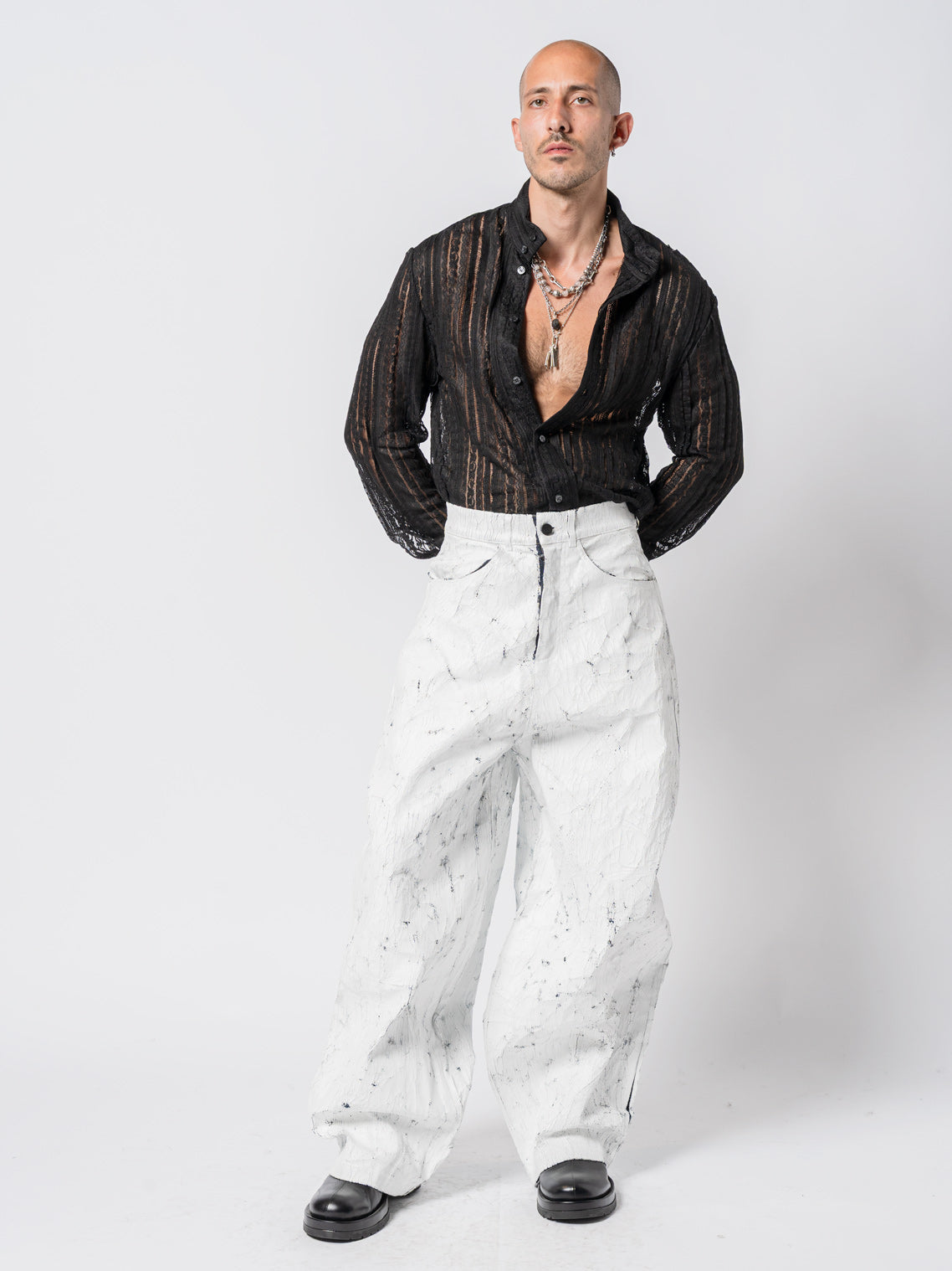 Cracked-Effect Paint Wide Leng Jeans