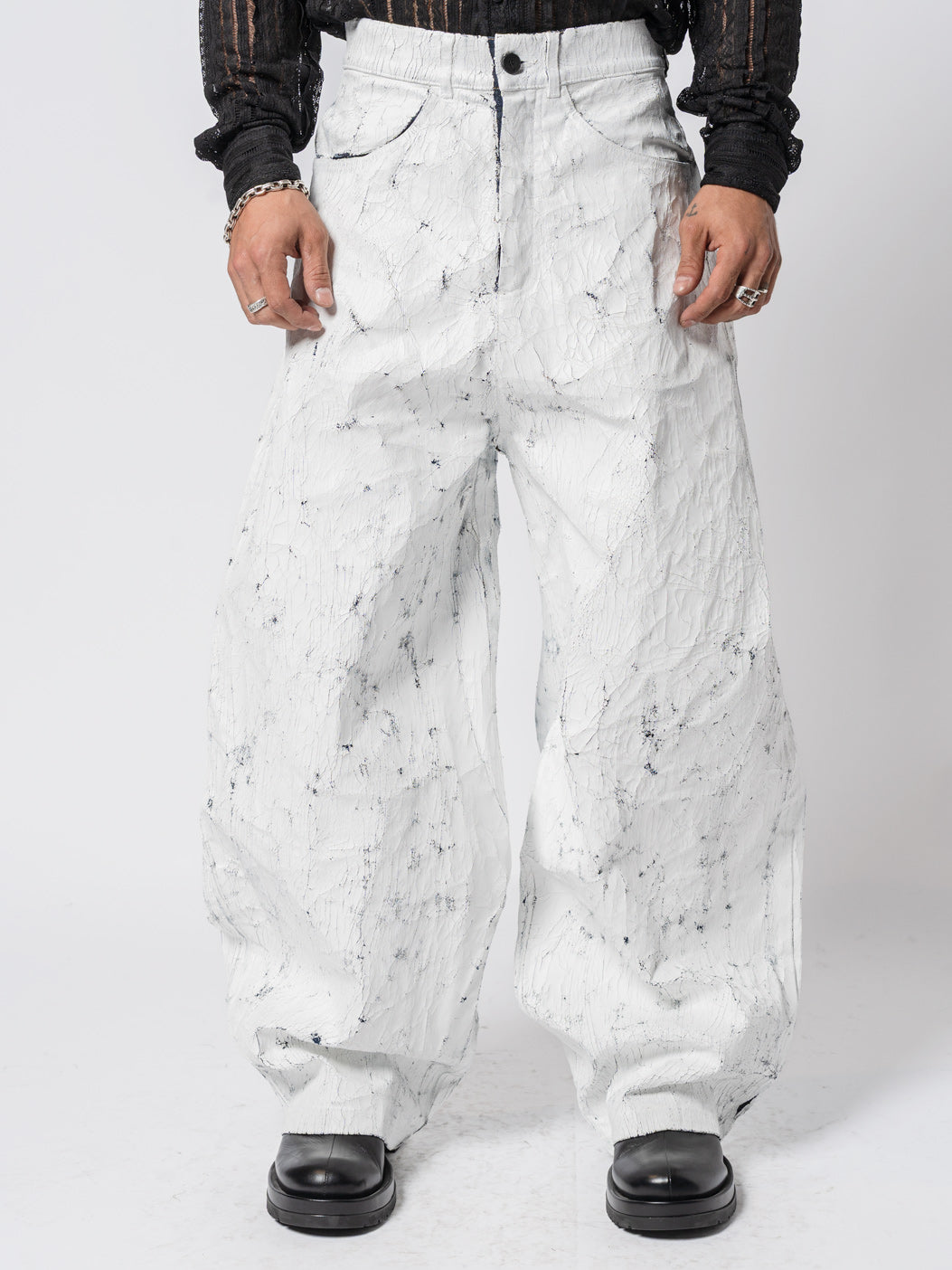 Cracked-Effect Paint Wide Leng Jeans