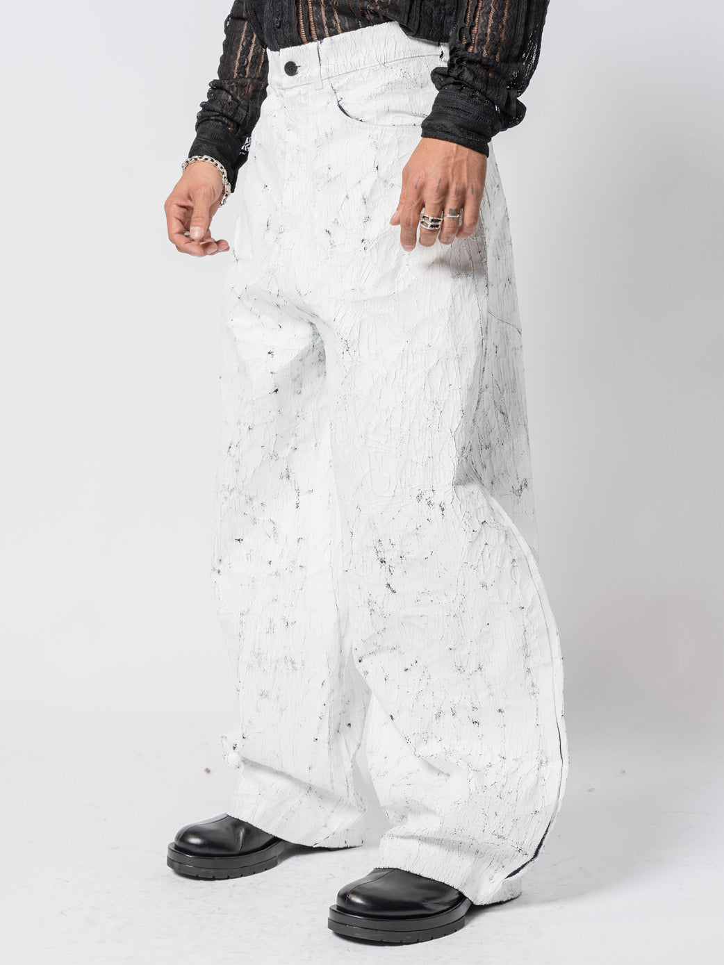 Cracked-Effect Paint Wide Leng Jeans
