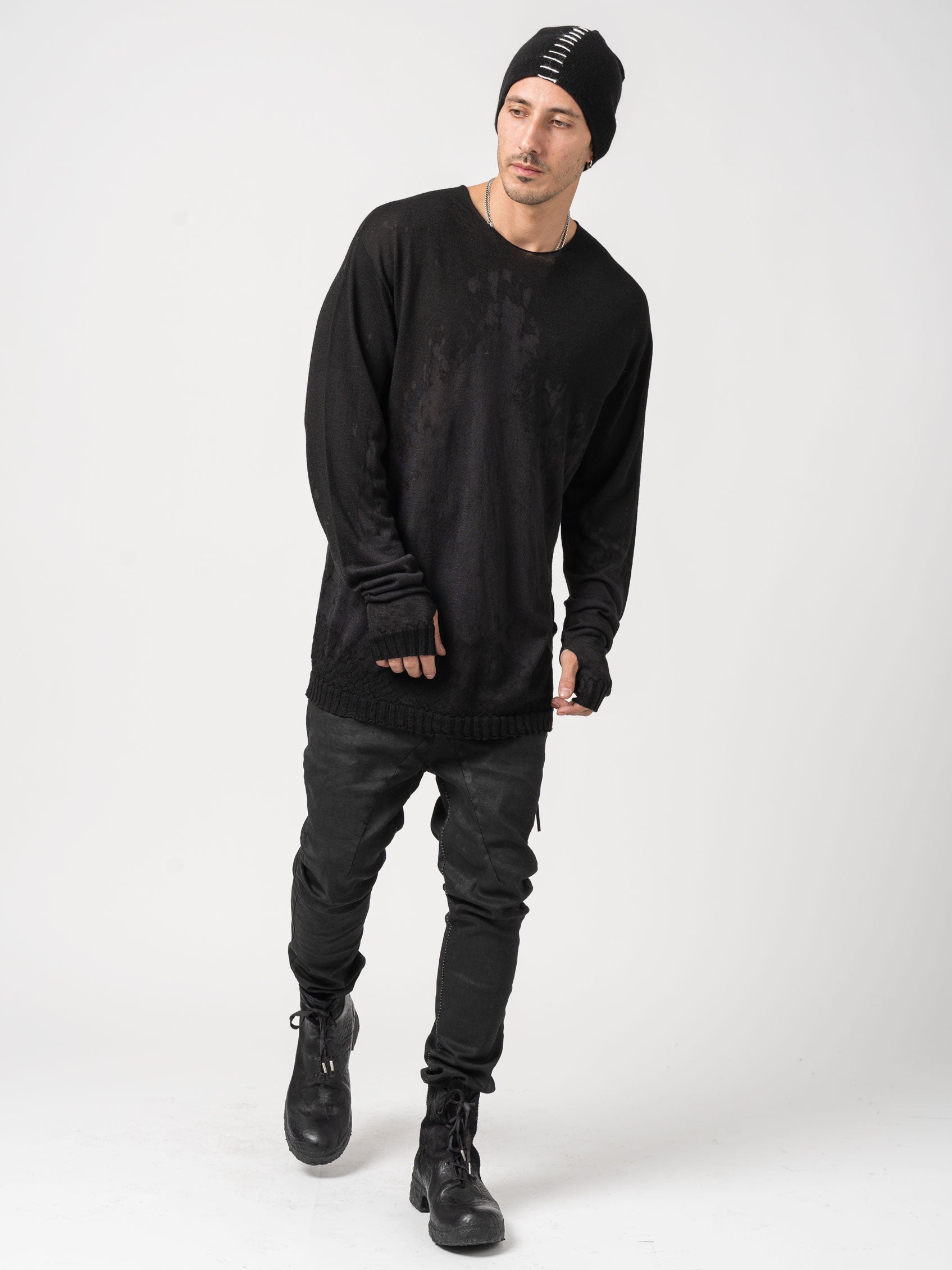 Brush Effect Thin Wool Sweater - INN7