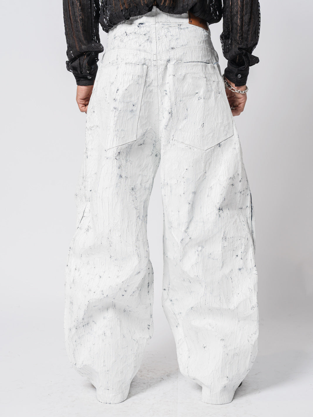 Cracked-Effect Paint Wide Leng Jeans