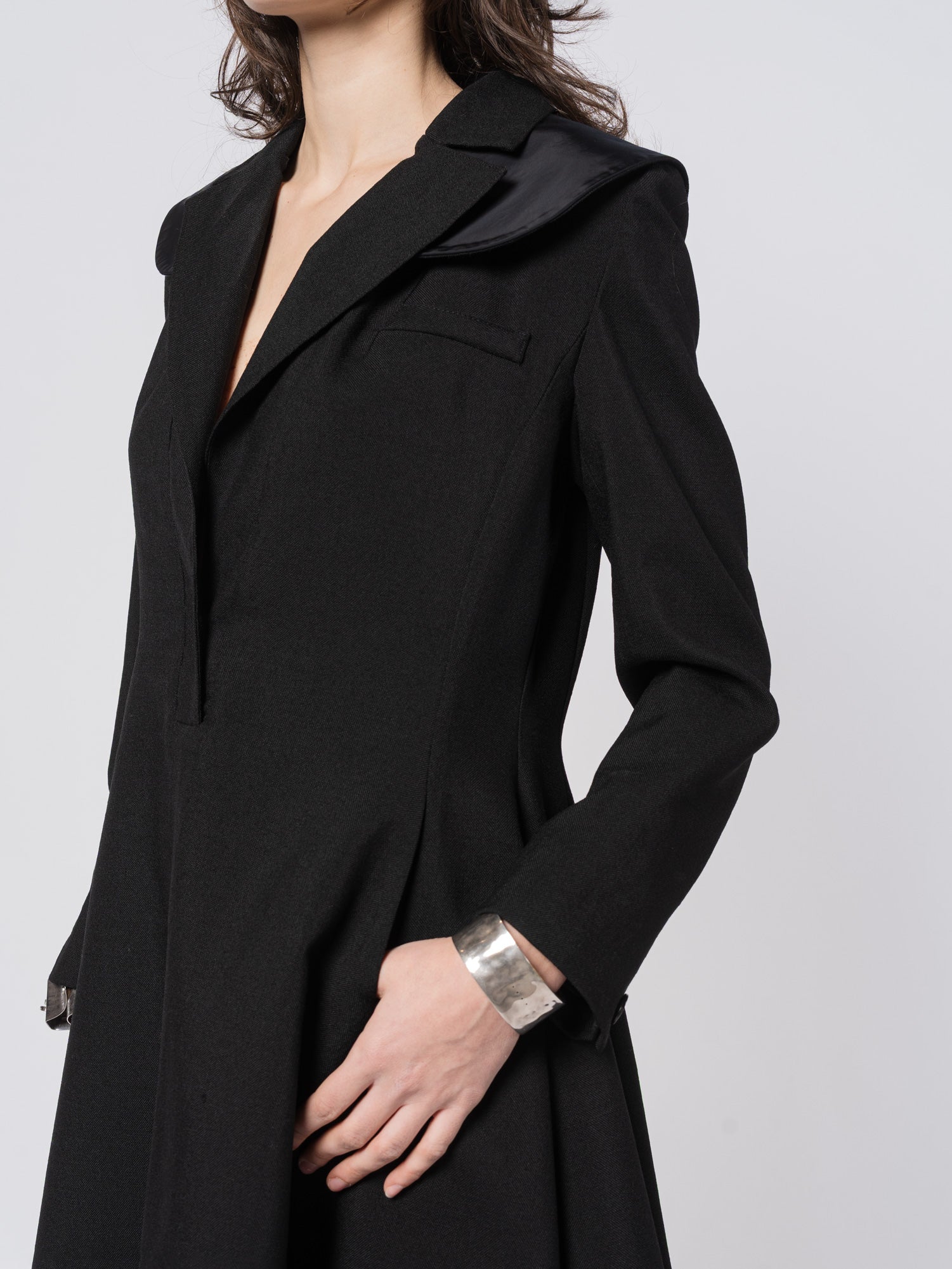 Wool and Mikado Satin Tailored Dress