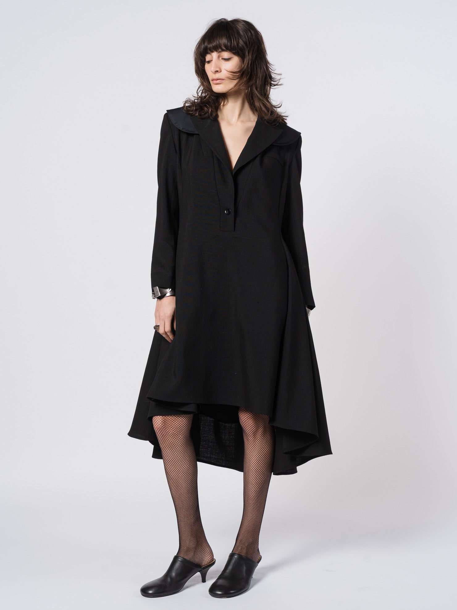 Wool and Mikado Satin Tailored Dress
