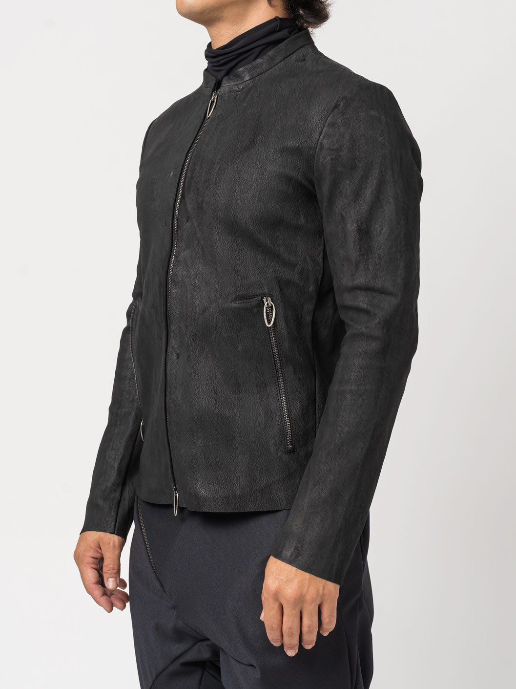 Black Textured Leather Jacket - INN7