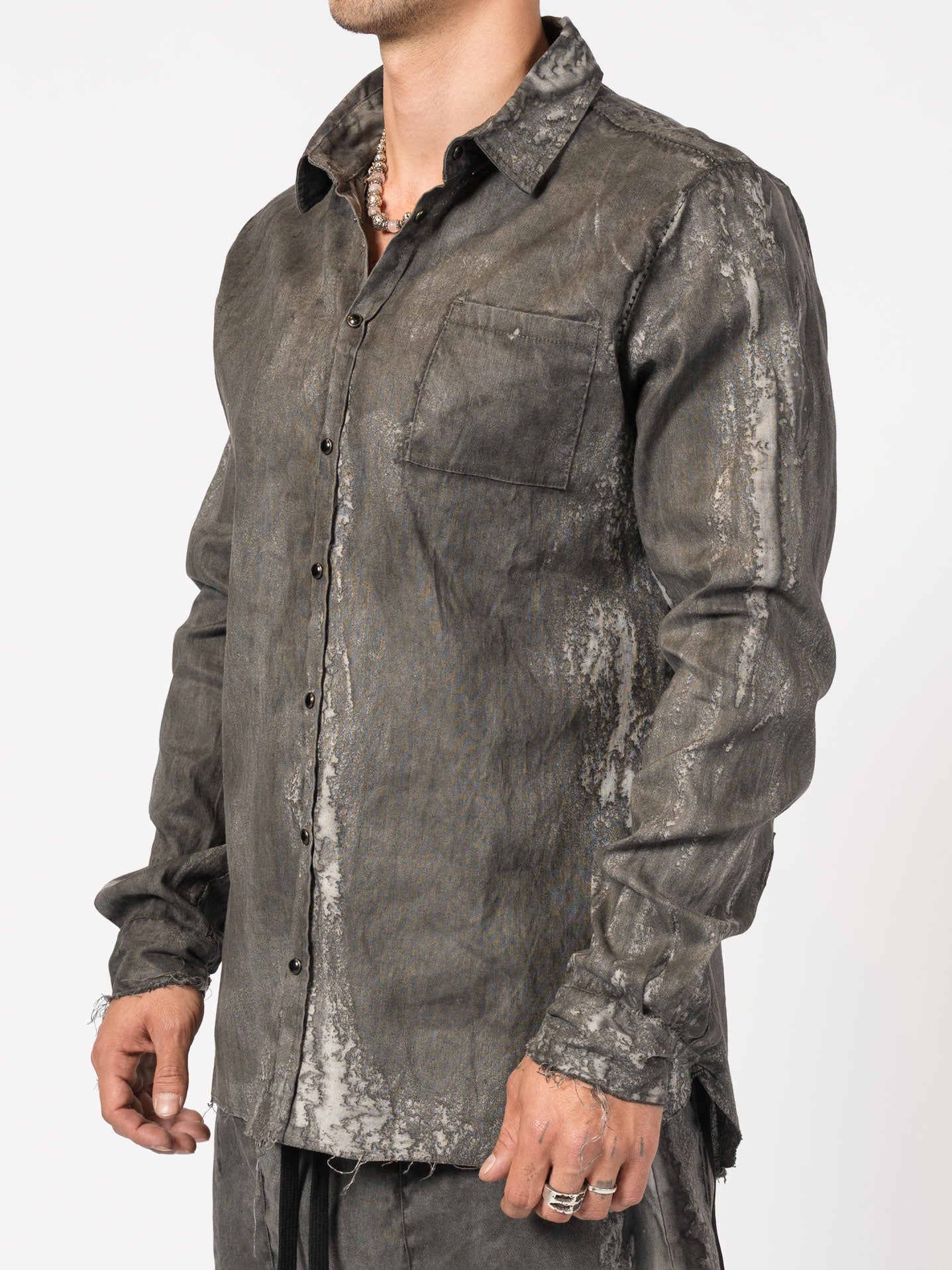 Distressed Linen Blend Shirt
