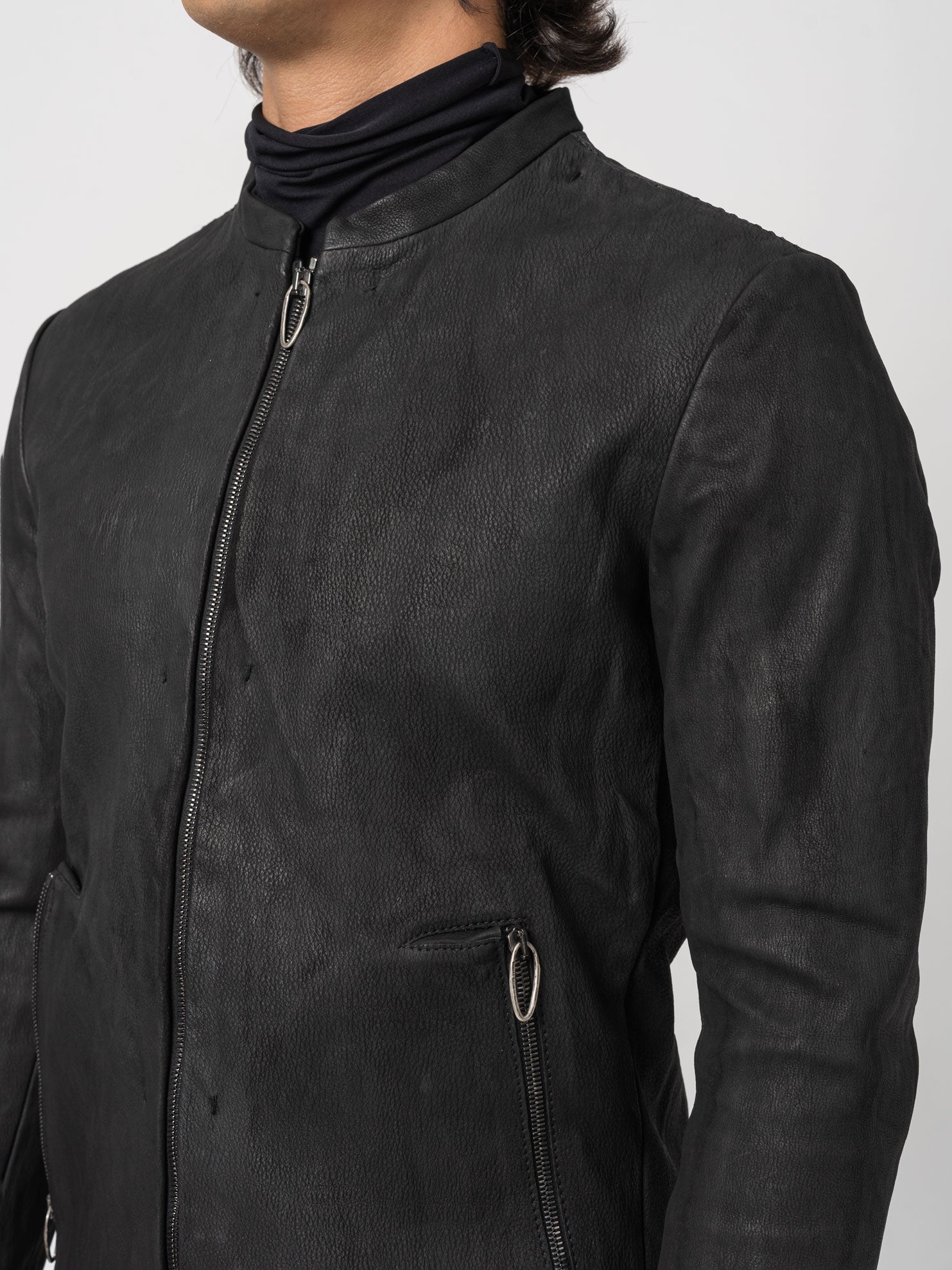 Black Textured Leather Jacket - INN7