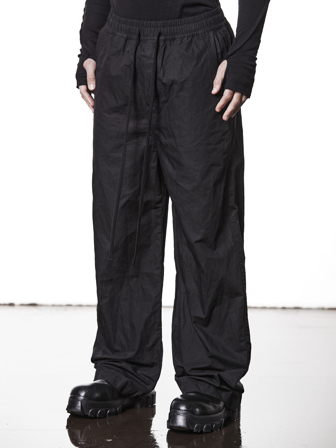 Garment-Washed Wide Leg Trousers