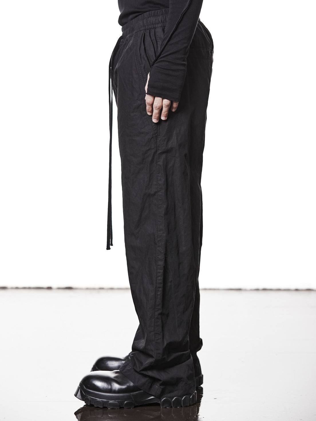 Garment-Washed Wide Leg Trousers