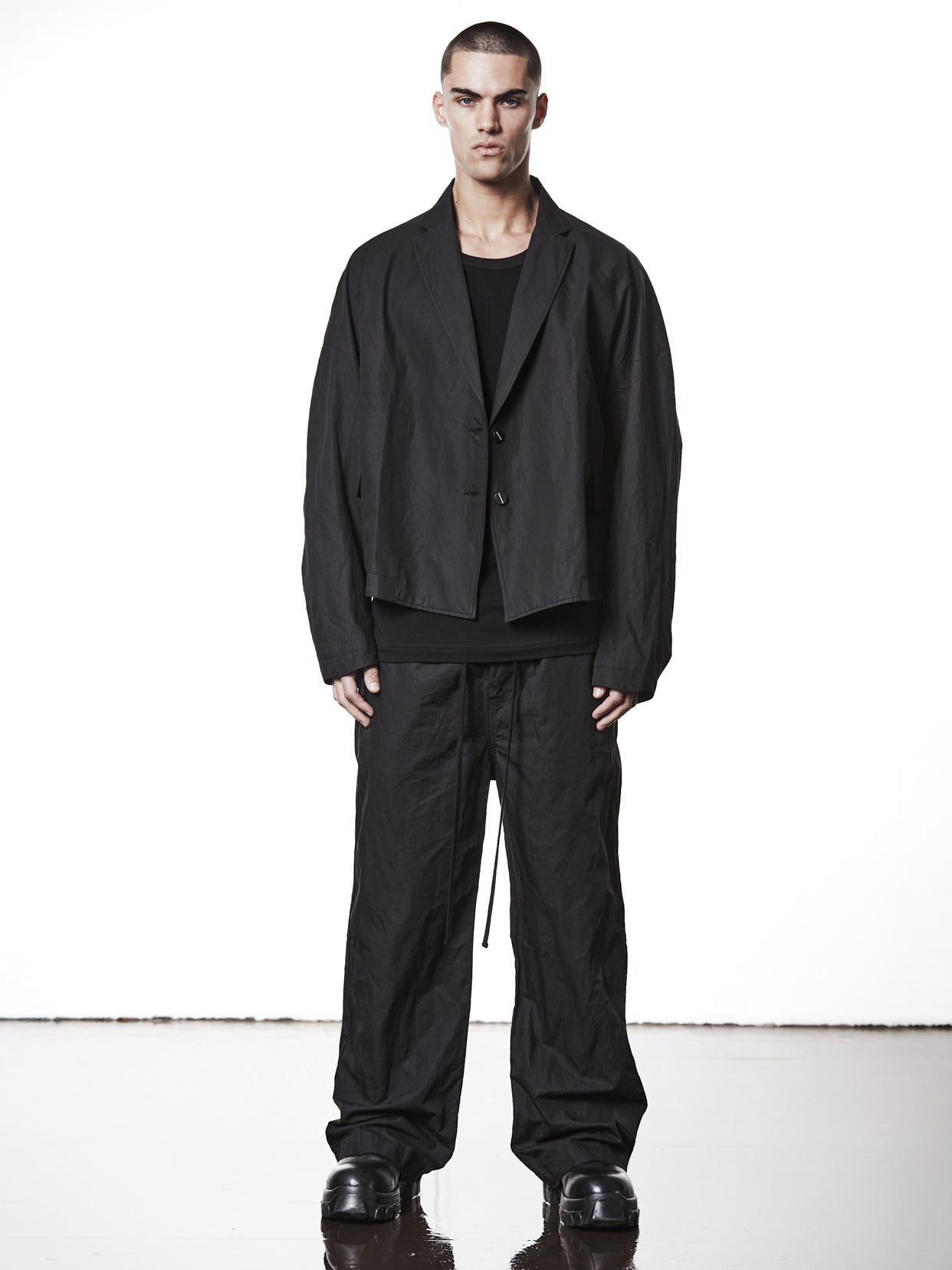 Garment-Washed Wide Leg Trousers