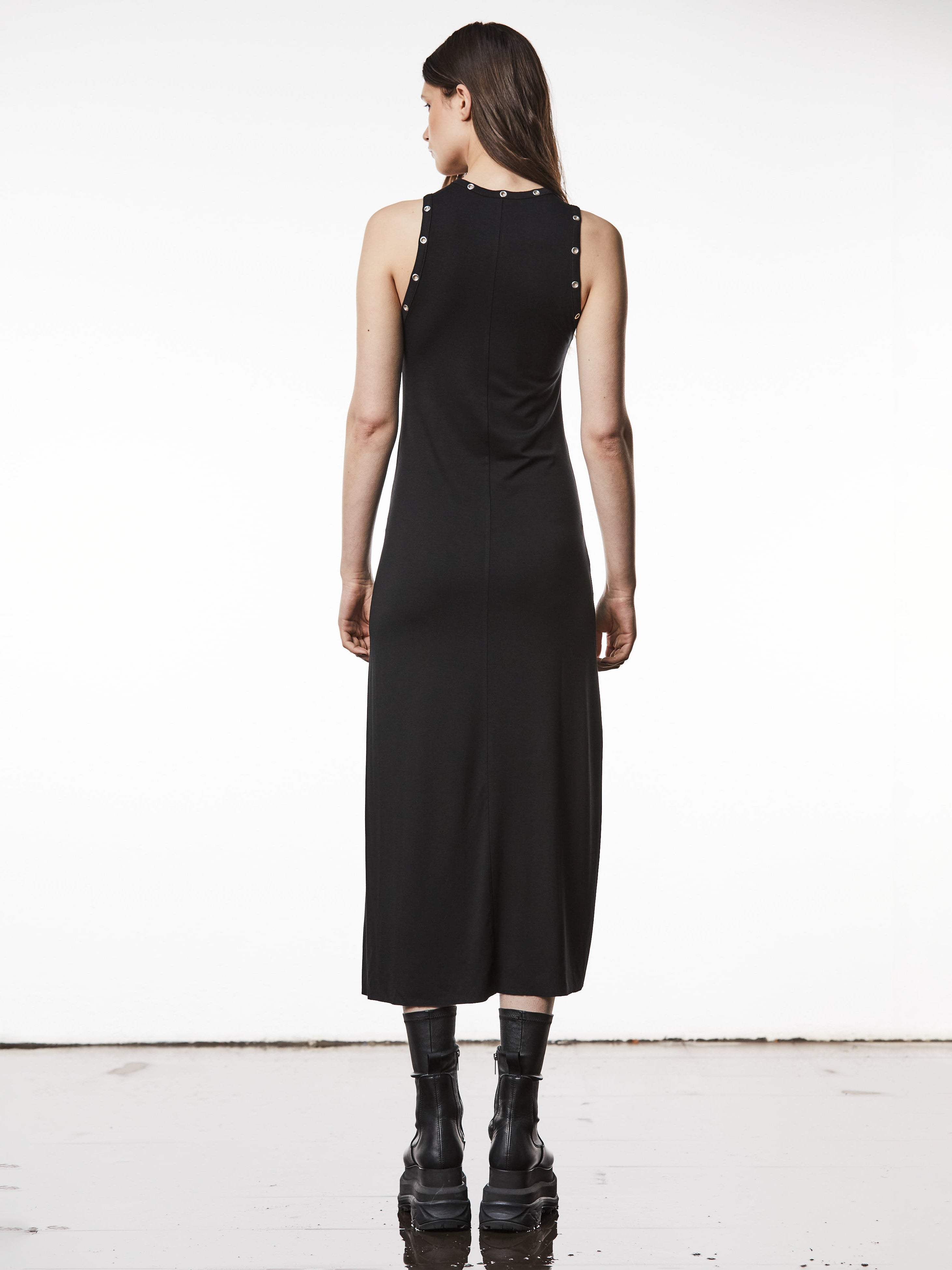 Crew Neck Long Dress with Eyelet Details - INN7