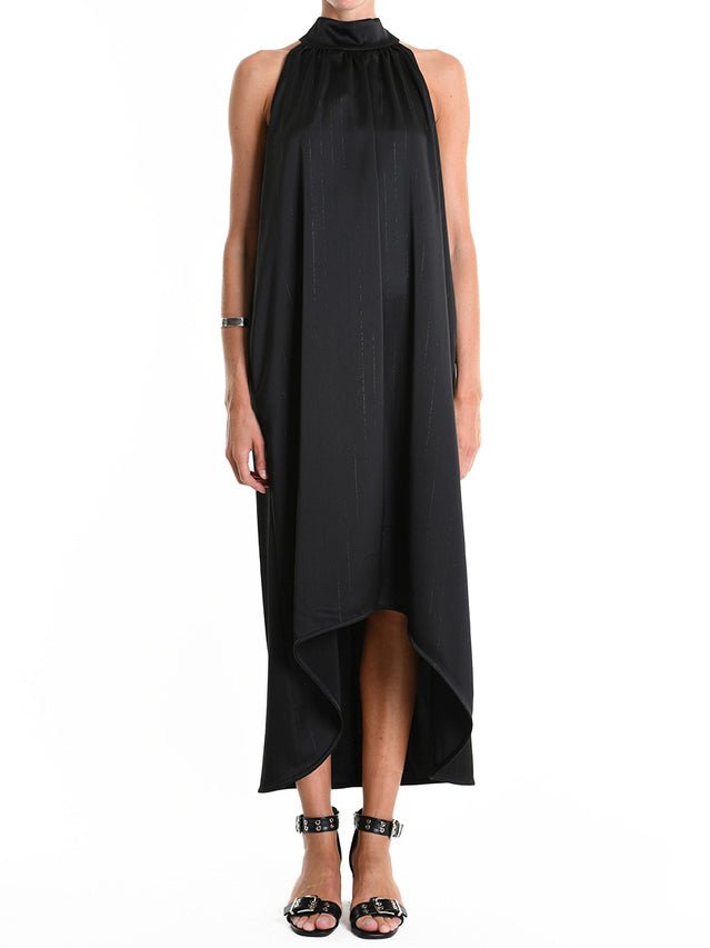Asymmetrical Pinstripe Satin Dress - by LA HAINE INSIDE US
