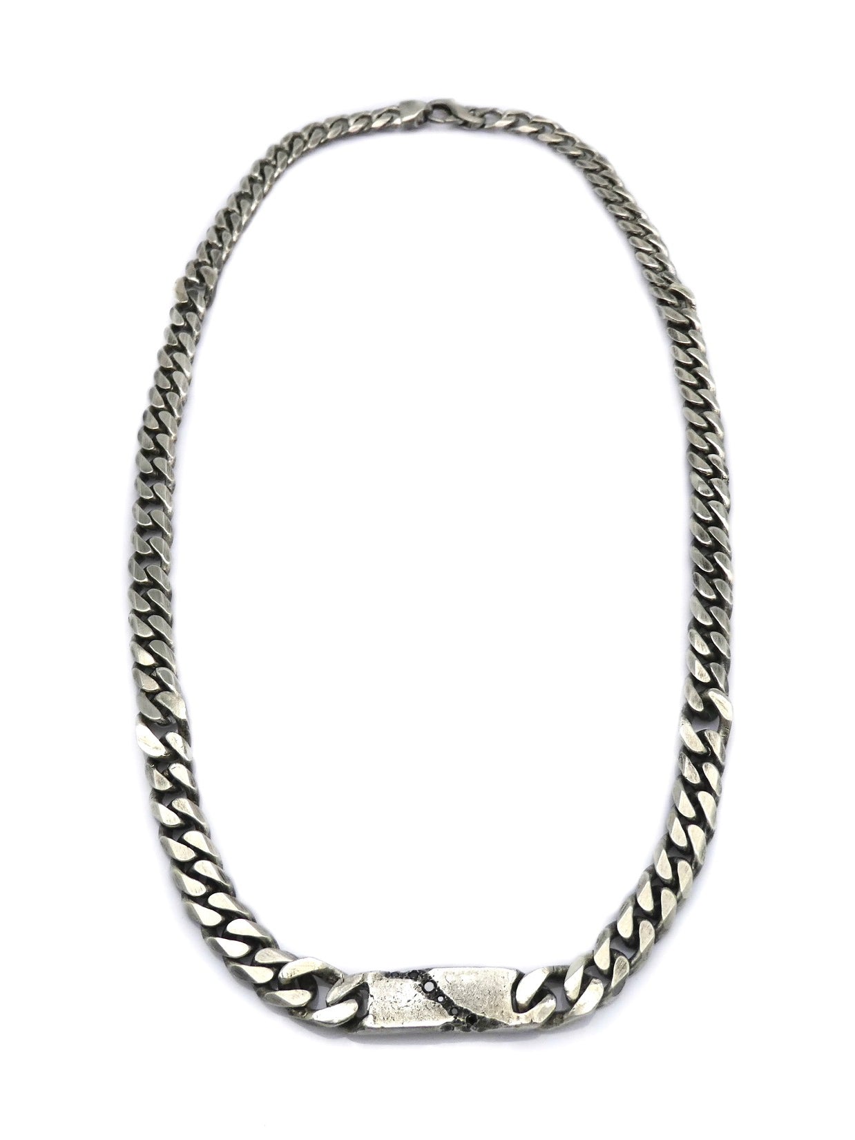 Chain Necklace with Black Diamond ID Plate - INN7