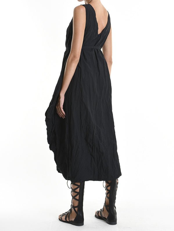 Crumpled Flared Dress with Waist Sash - by LA HAINE INSIDE US
