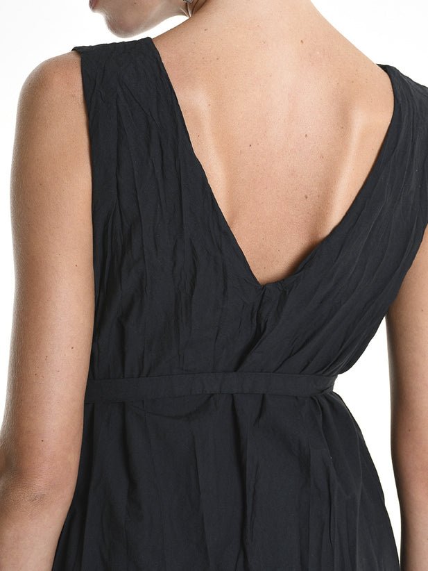 Crumpled Flared Dress with Waist Sash - by LA HAINE INSIDE US