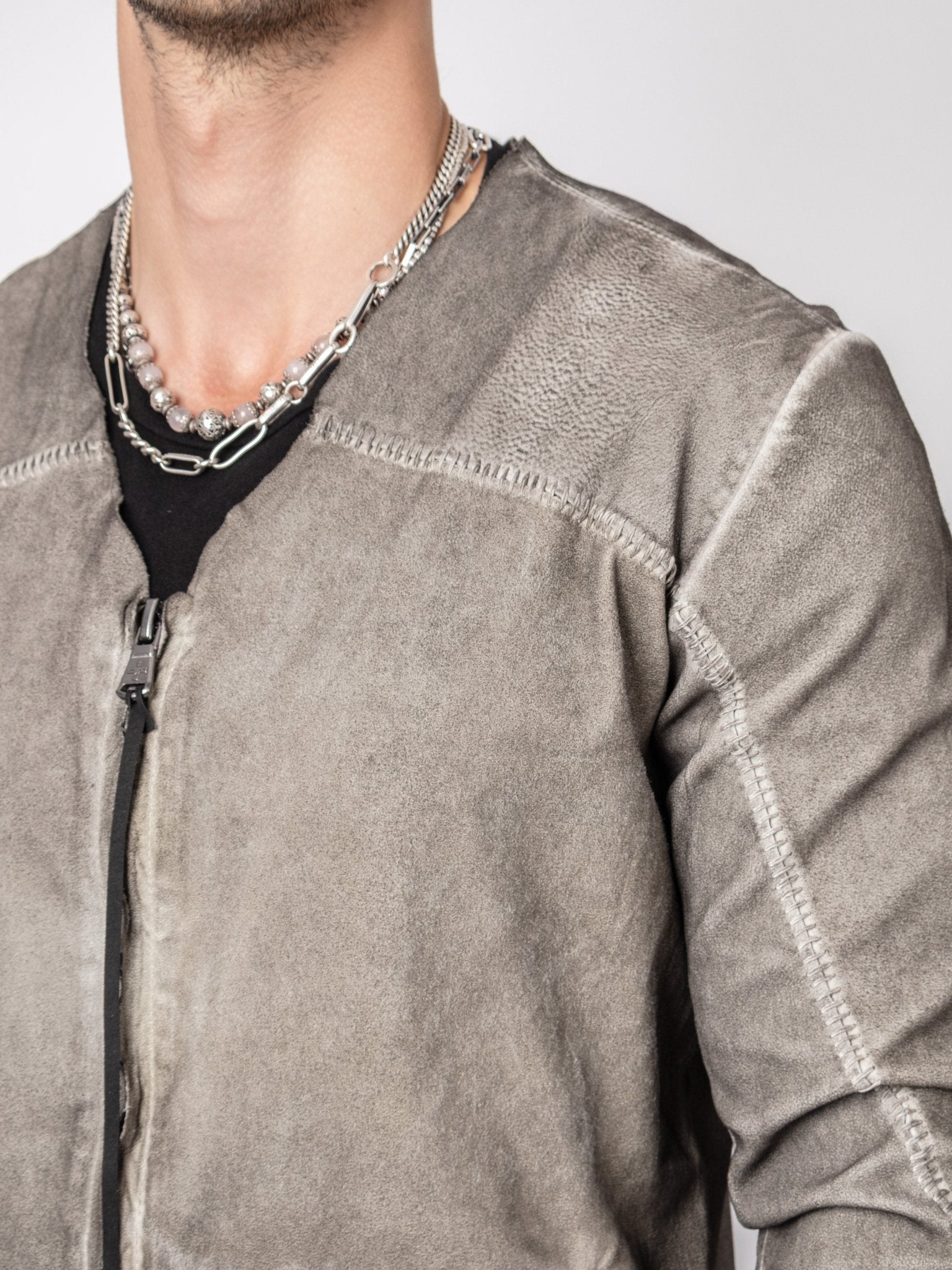 Distressed Leather Zip Jacket - by MD75