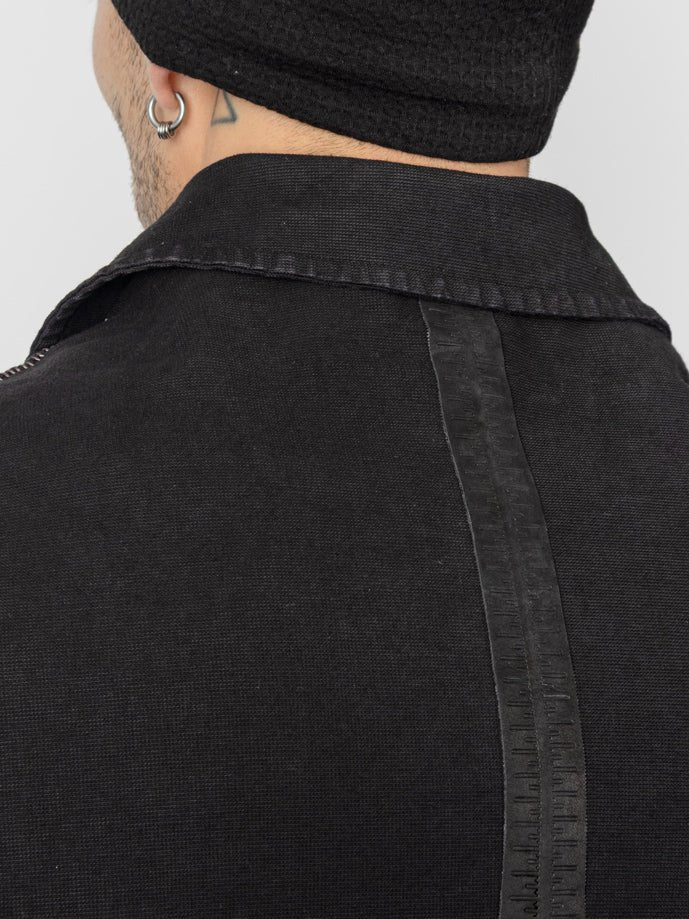 Garment - Washed Cotton Jacket with Leather Spine - by ISAAC SELLAM