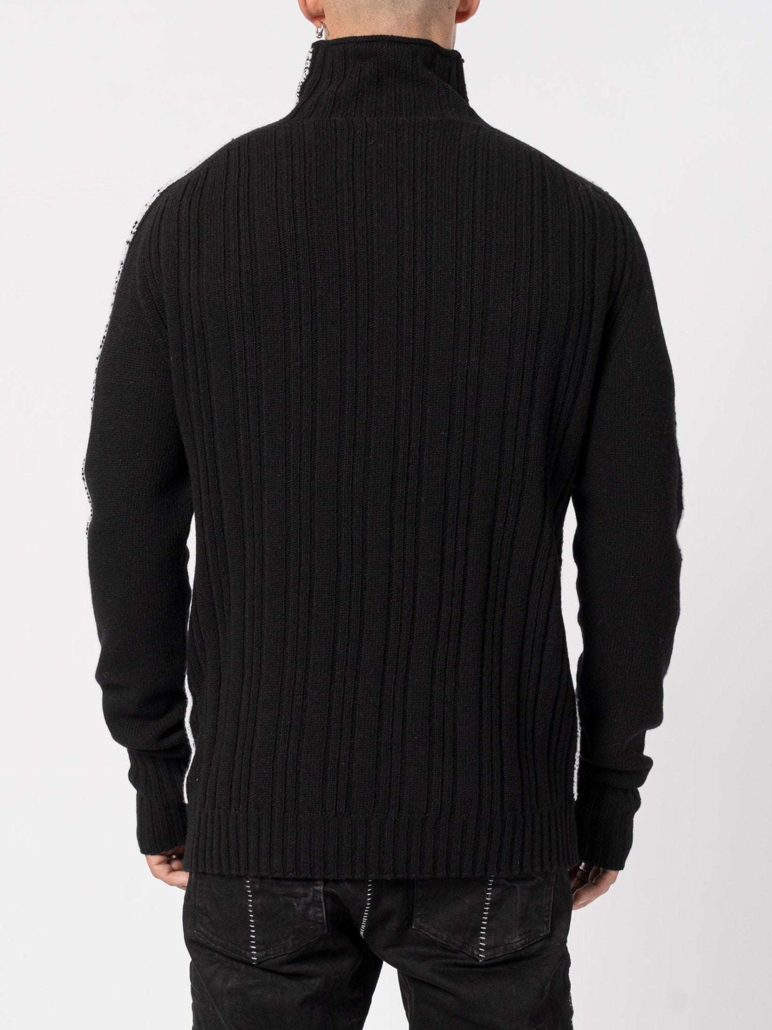 Heavy Ribbed Wool Knit with Contrast Side Detailing - by MD75