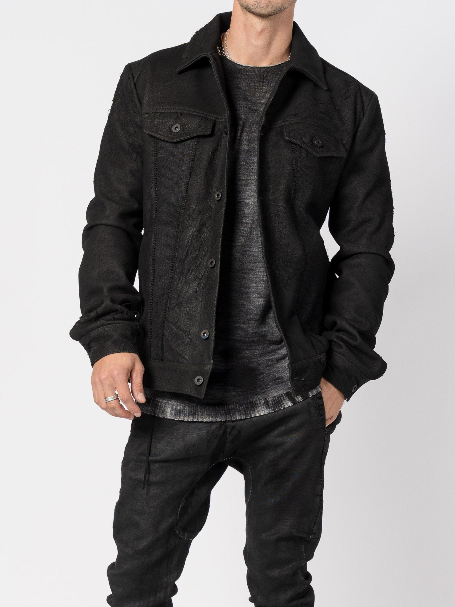 Leather and Wool Mixed - Media Jacket - by MD75