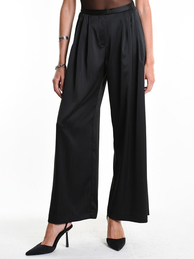 Pinstripe Satin Palazzo Trousers - by LA HAINE INSIDE US