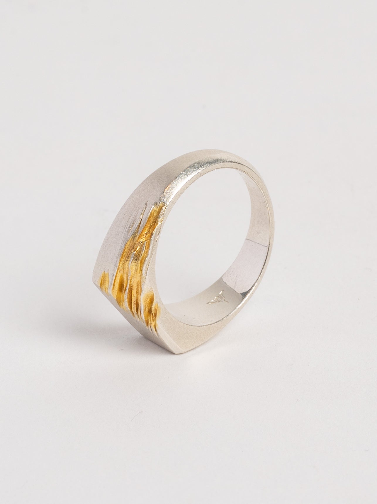 Silver Signet Ring with Gold - Plated Scratch - by AITO