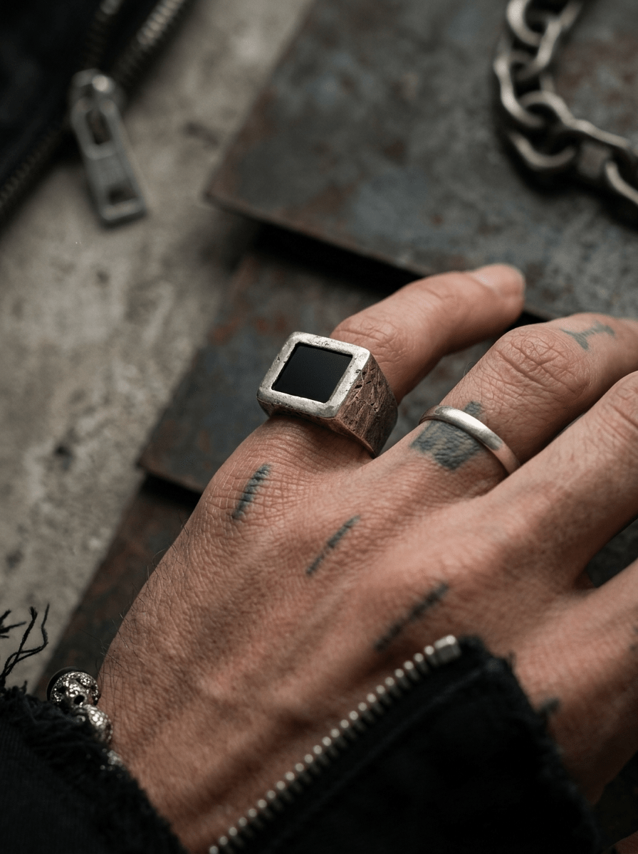 Square Signet Ring with Onyx - INN7