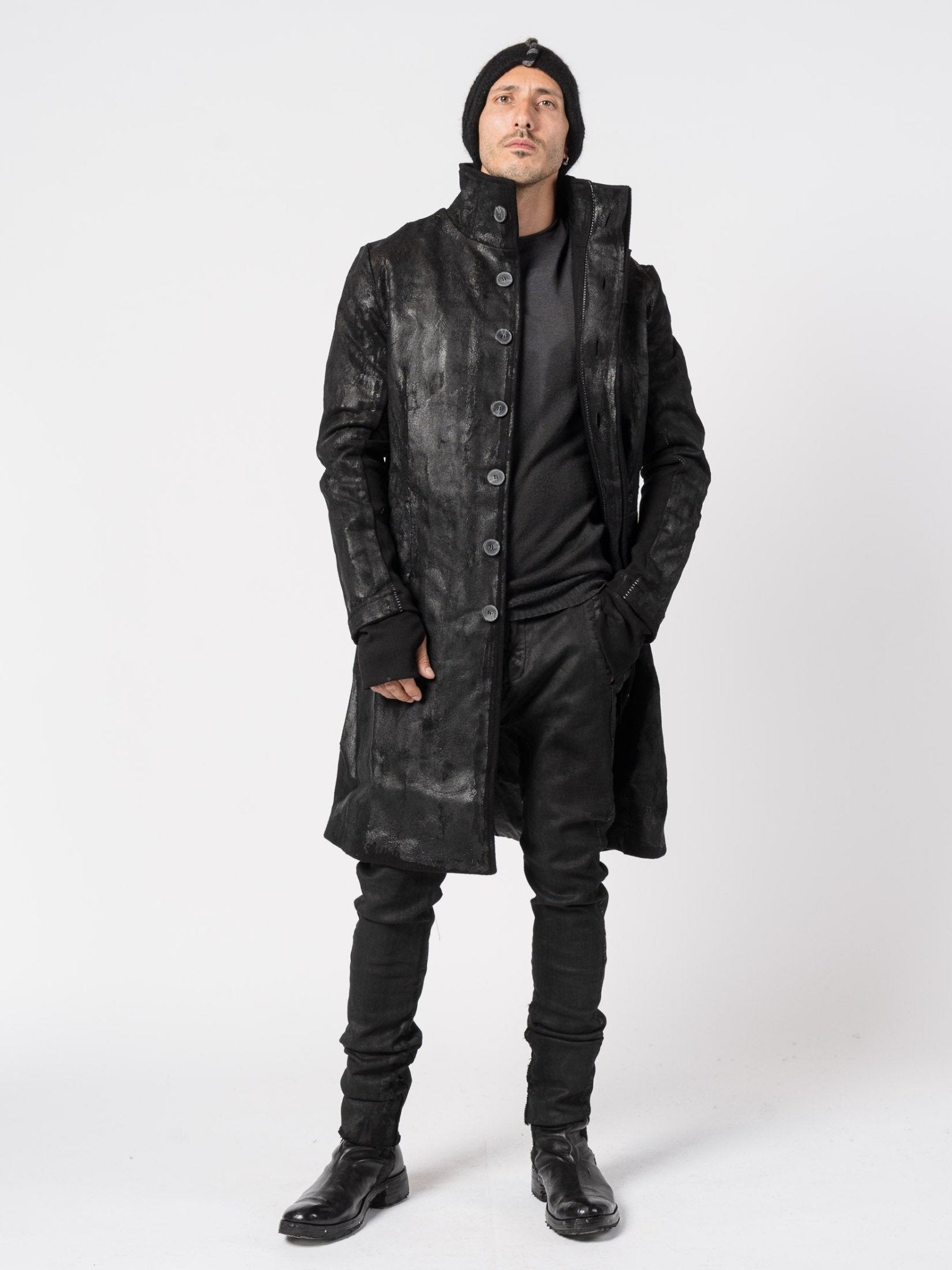 Wool - Cashmere Coat with PU Finish - by MD75