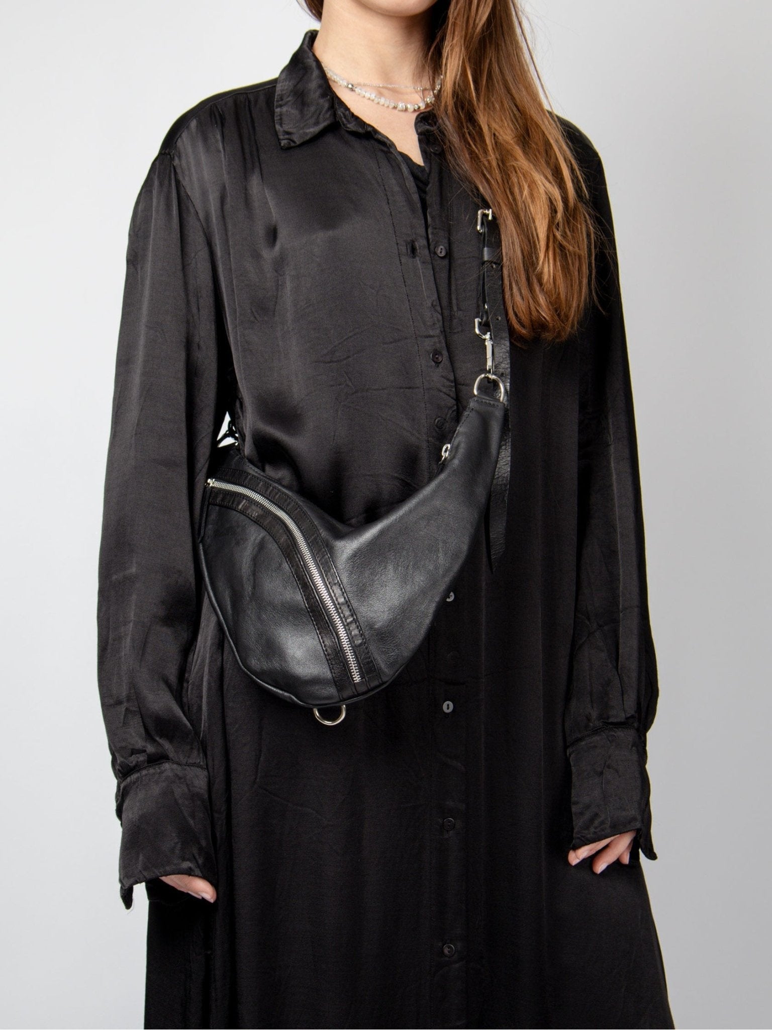 NOAM Triangle Crossbody, front crossbody bag styling view