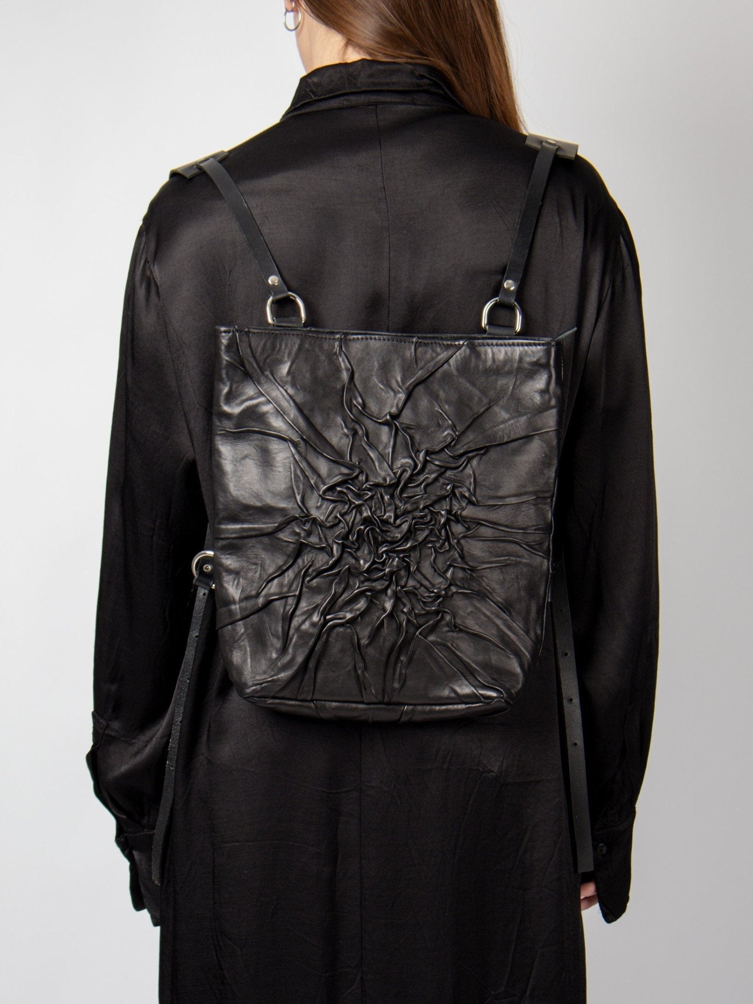 NOAM Textured Backpack, backpack worn on back view