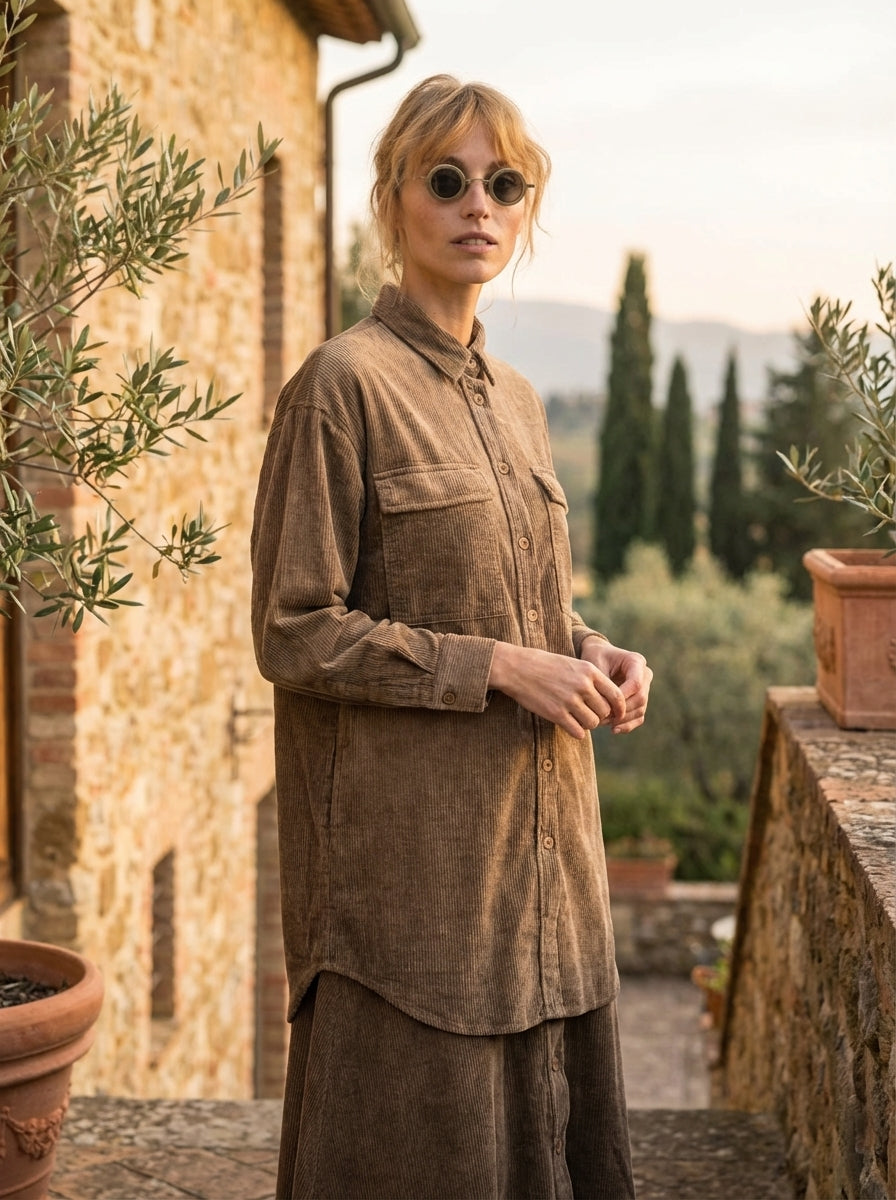 TRANSIT - Corduroy long shirt - Full Body Editorial - AI Generated V2