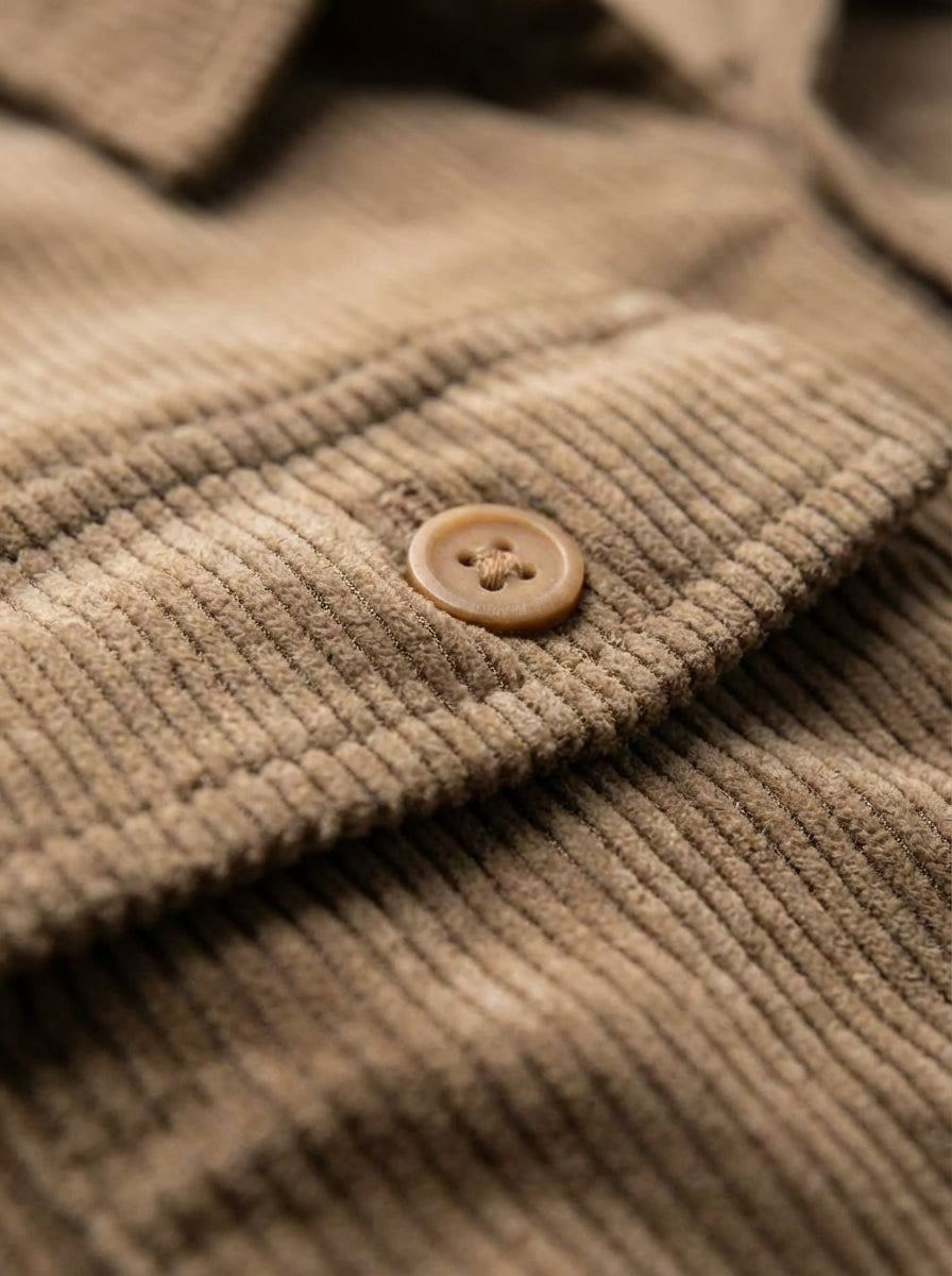 TRANSIT - Corduroy long shirt - Macro Detail Shot - AI Generated V2